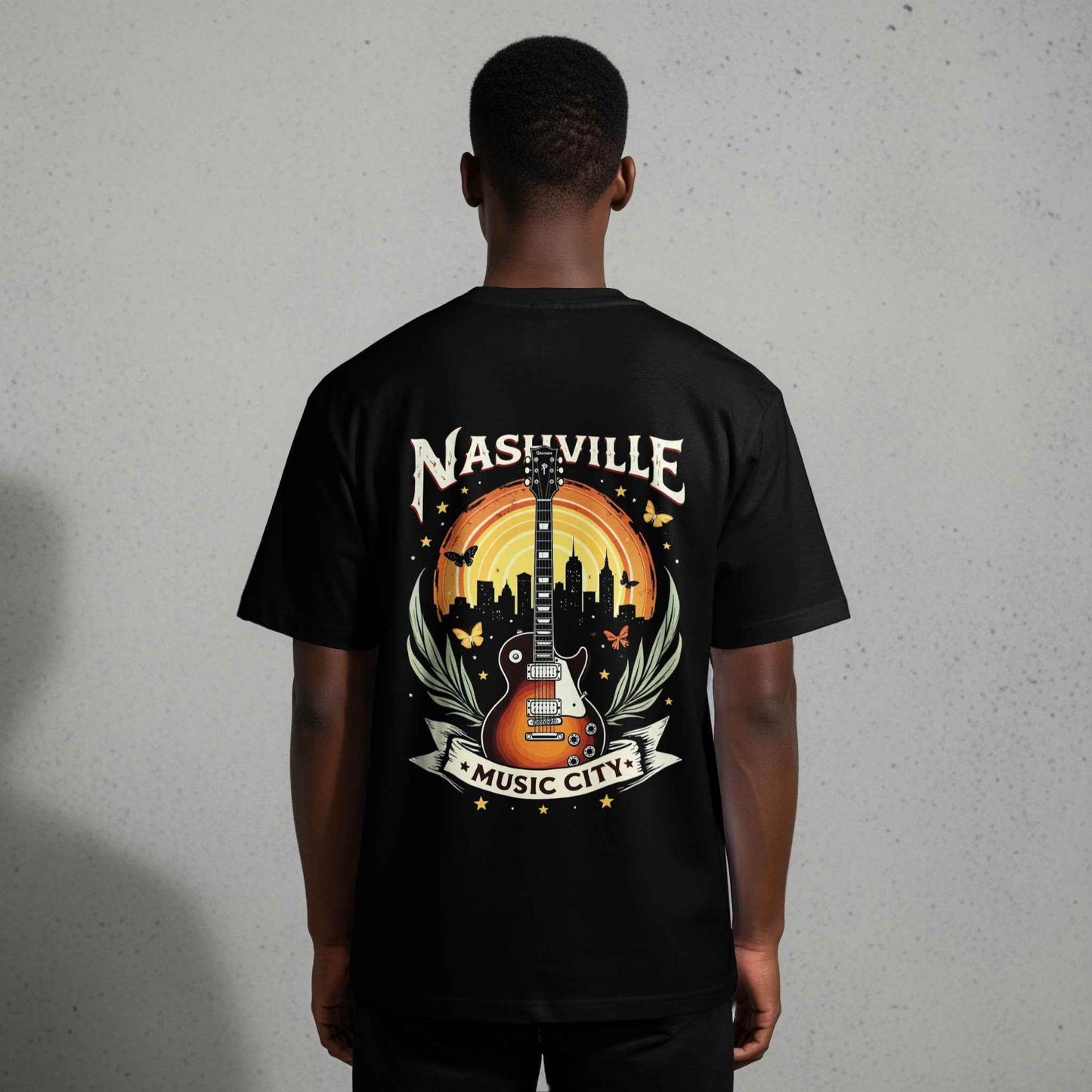 Nashville City Skyline Electric Guitar Halftoned T-Shirt Design - halftone PNG for T-shirts – Sue Opperman Halftones