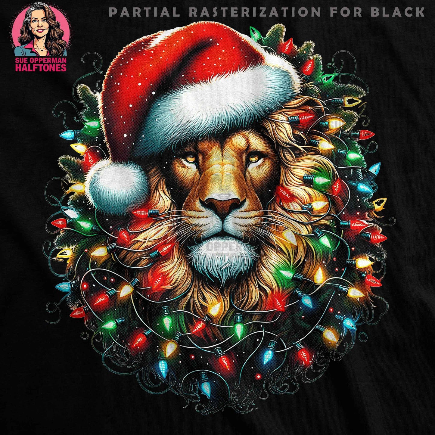 Christmas Lion With Lights Halftone T-Shirt Designs - halftone PNG for T-shirts – Sue Opperman Halftones