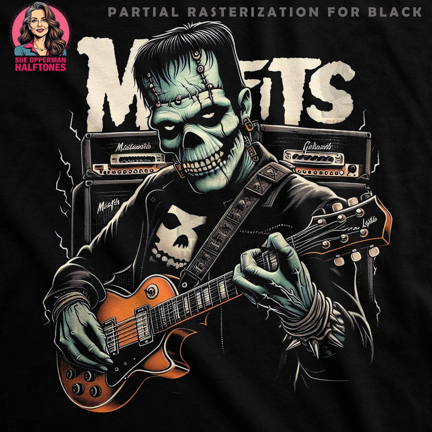 Music Misfits Frankenstein Halftone T-Shirt Design - halftone PNG for T-shirts – Sue Opperman Halftones