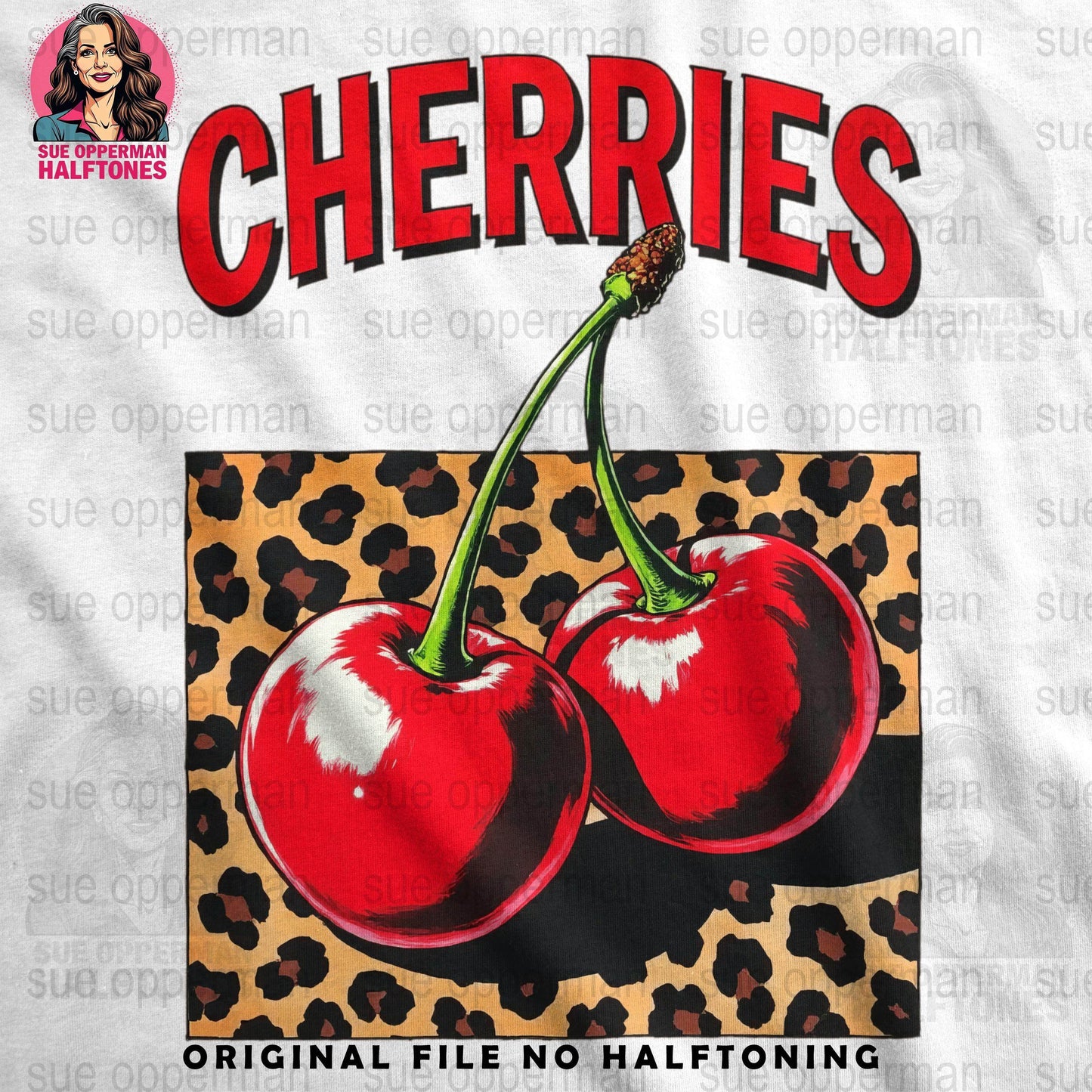Cherries With Leopard Print Universal Print Bundle Digital - halftone PNG for T-shirts – Sue Opperman Halftones
