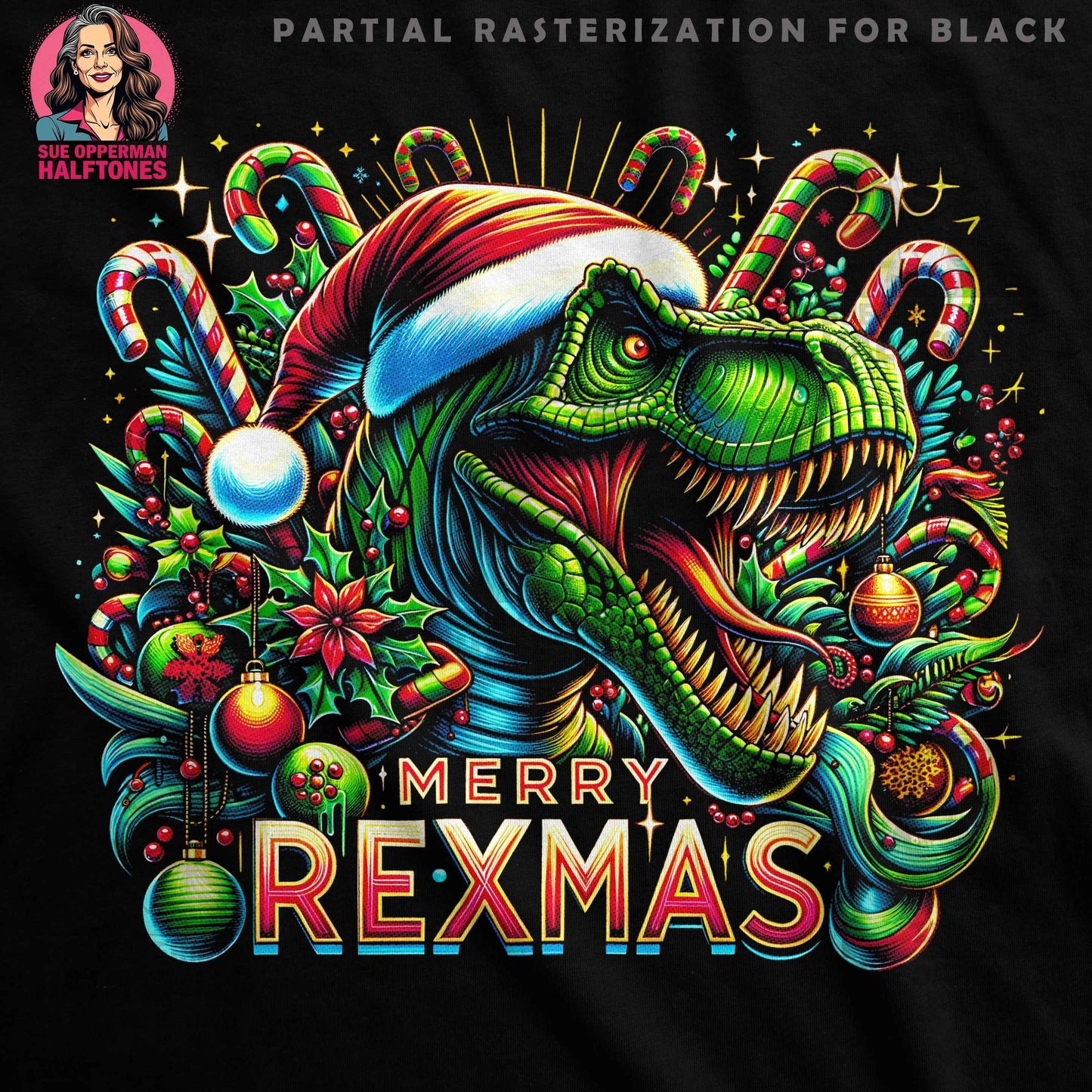 Christmas Dinosaur Halftone T-Shirt Design - halftone PNG for T-shirts – Sue Opperman Halftones