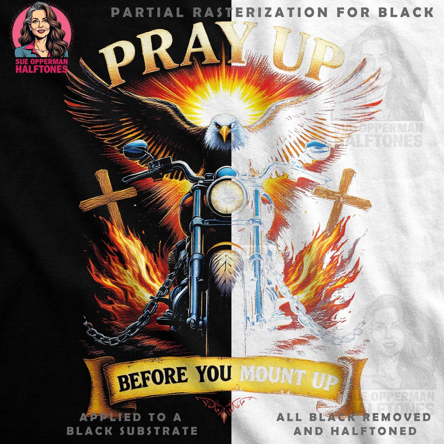 Pray Up Motorcycle Halftone T-Shirt Design - halftone PNG for T-shirts – Sue Opperman Halftones