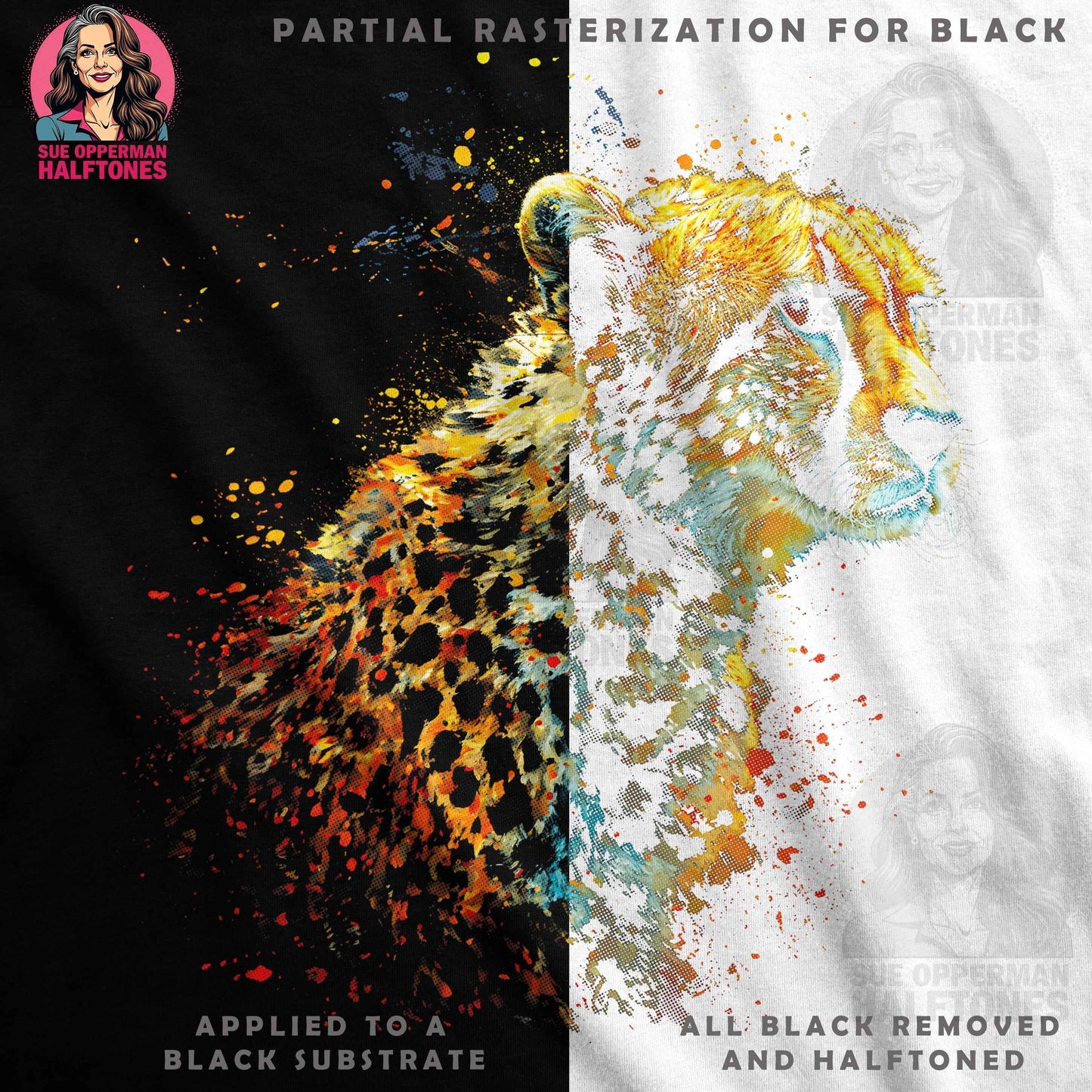 Animals Detailed Tiger Face Abstract Halftoned T-Shirt Designs - halftone PNG for T-shirts – Sue Opperman Halftones
