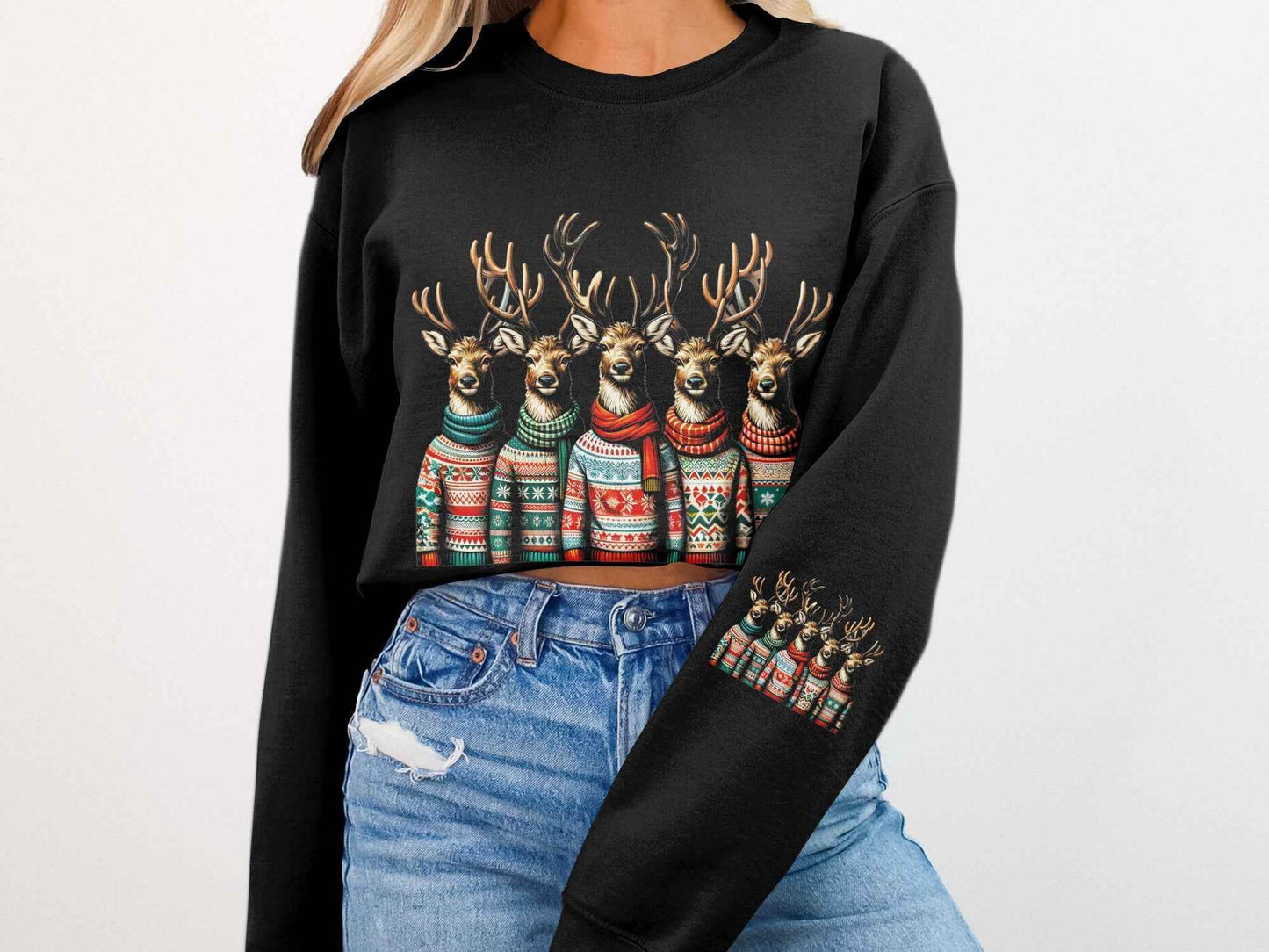 Christmas Reindeer In Sweaters Halftoned T-Shirt Design - halftone PNG for T-shirts – Sue Opperman Halftones