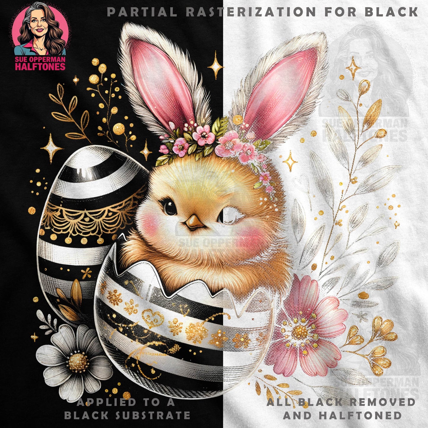 Easter Chick in Egg Halftone T-Shirt Design - halftone PNG for T-shirts β Sue Opperman Halftones