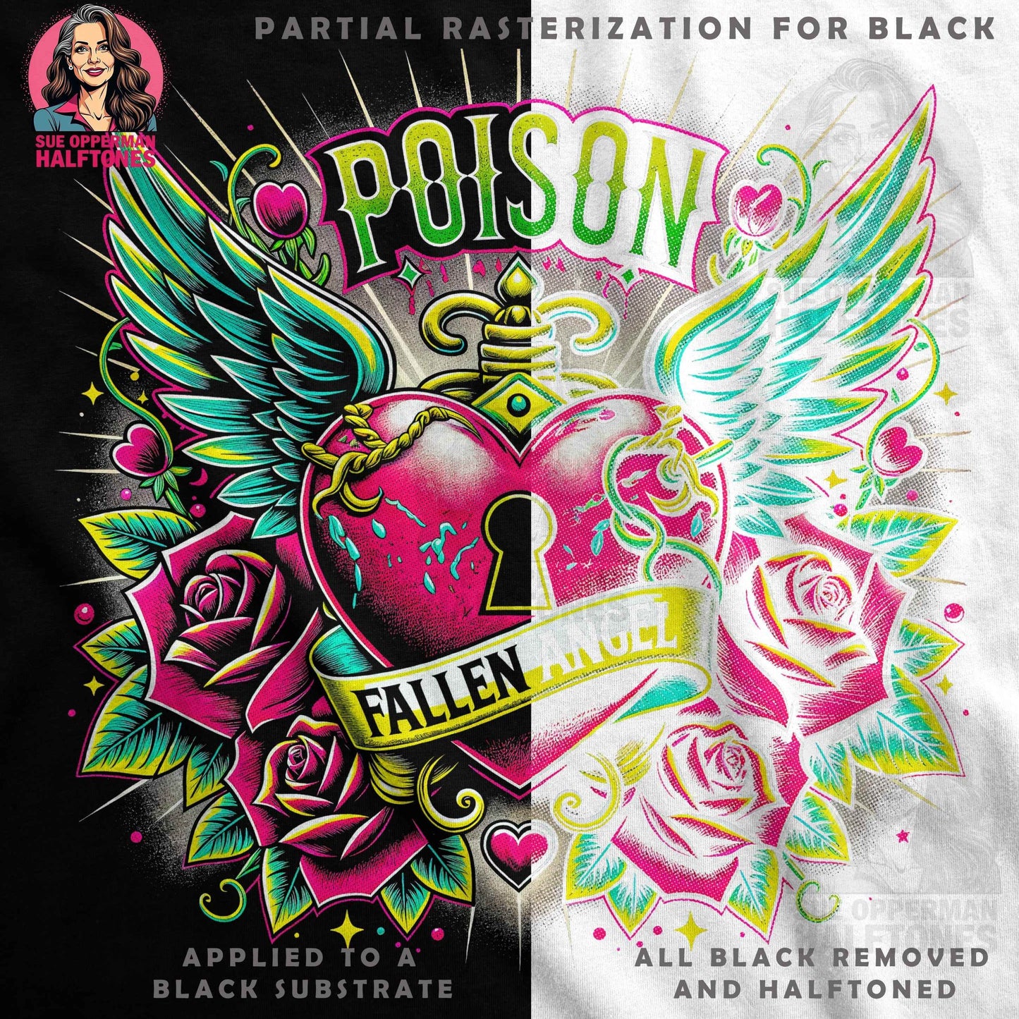 Poison Fallen Angel Digital Halftoned T-Shirt Design - halftone PNG for T-shirts – Sue Opperman Halftones