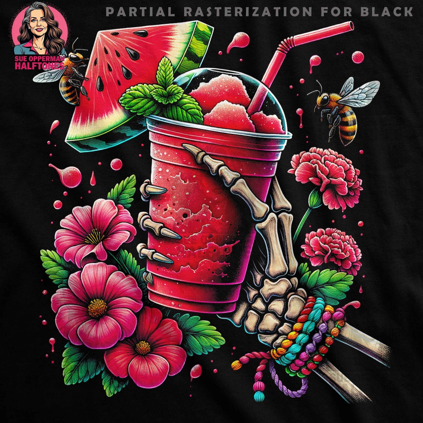 Summer Smoothie Skeleton Graphic Halftoned T-Shirt Design - halftone PNG for T-shirts – Sue Opperman Halftones