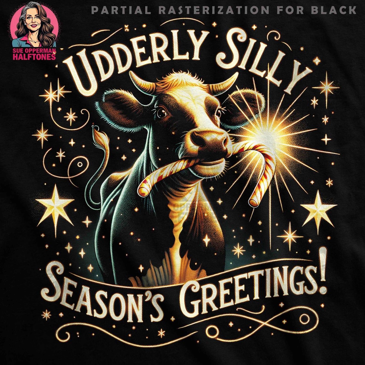Christmas Cow Udderly Silly Greetings Digital Halftone T-Shirt Design - halftone PNG for T-shirts – Sue Opperman Halftones