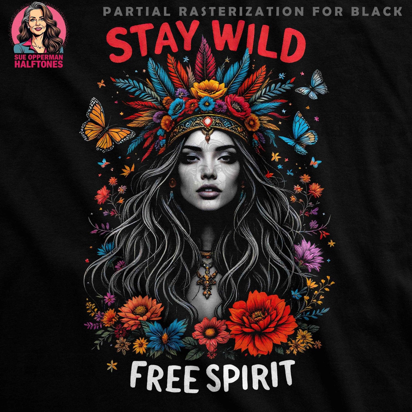 Free Spirit Halftone T-Shirt Design - halftone PNG for T-shirts – Sue Opperman Halftones