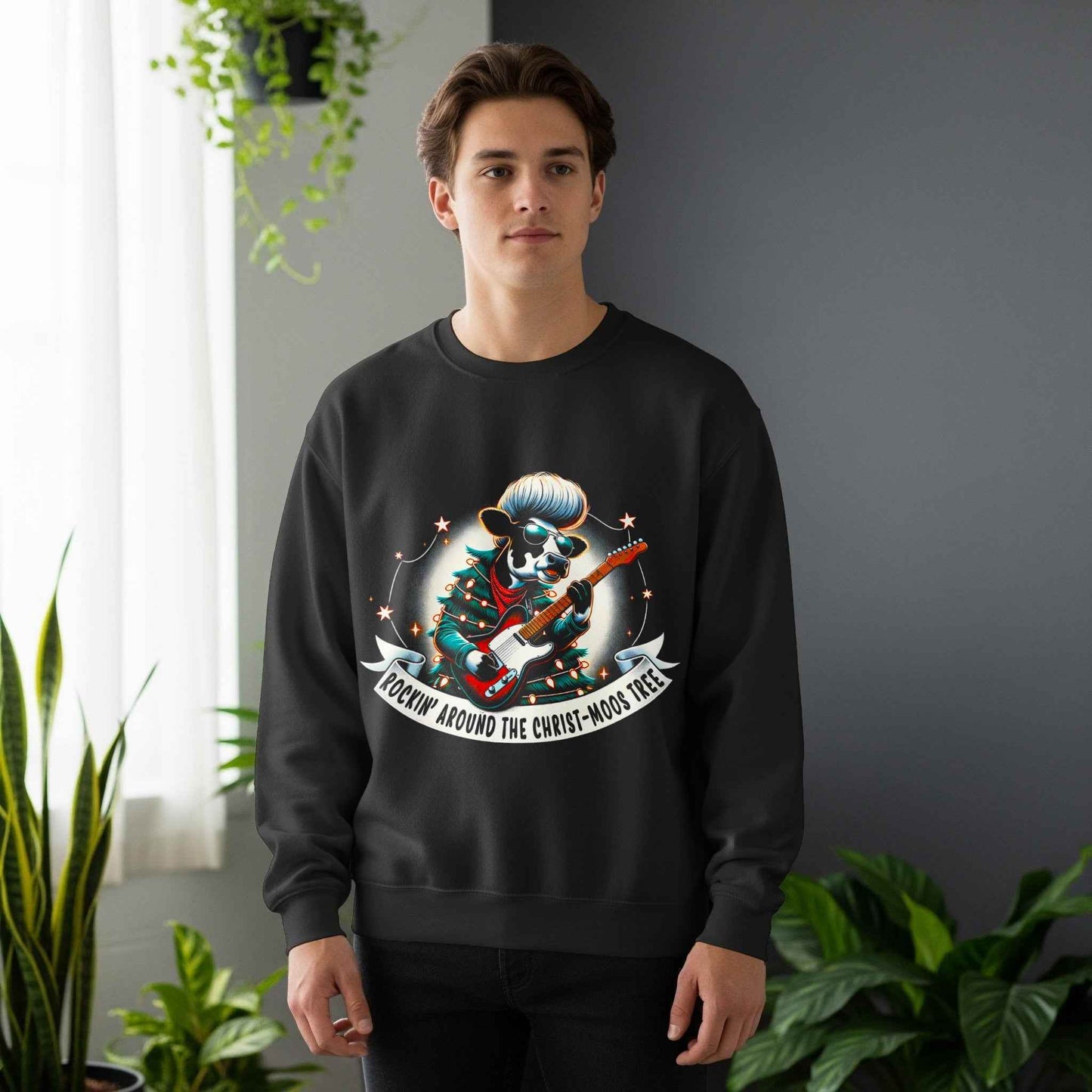 Christmas Cow Playing Guitar Halftone T-Shirt Design - halftone PNG for T-shirts – Sue Opperman Halftones