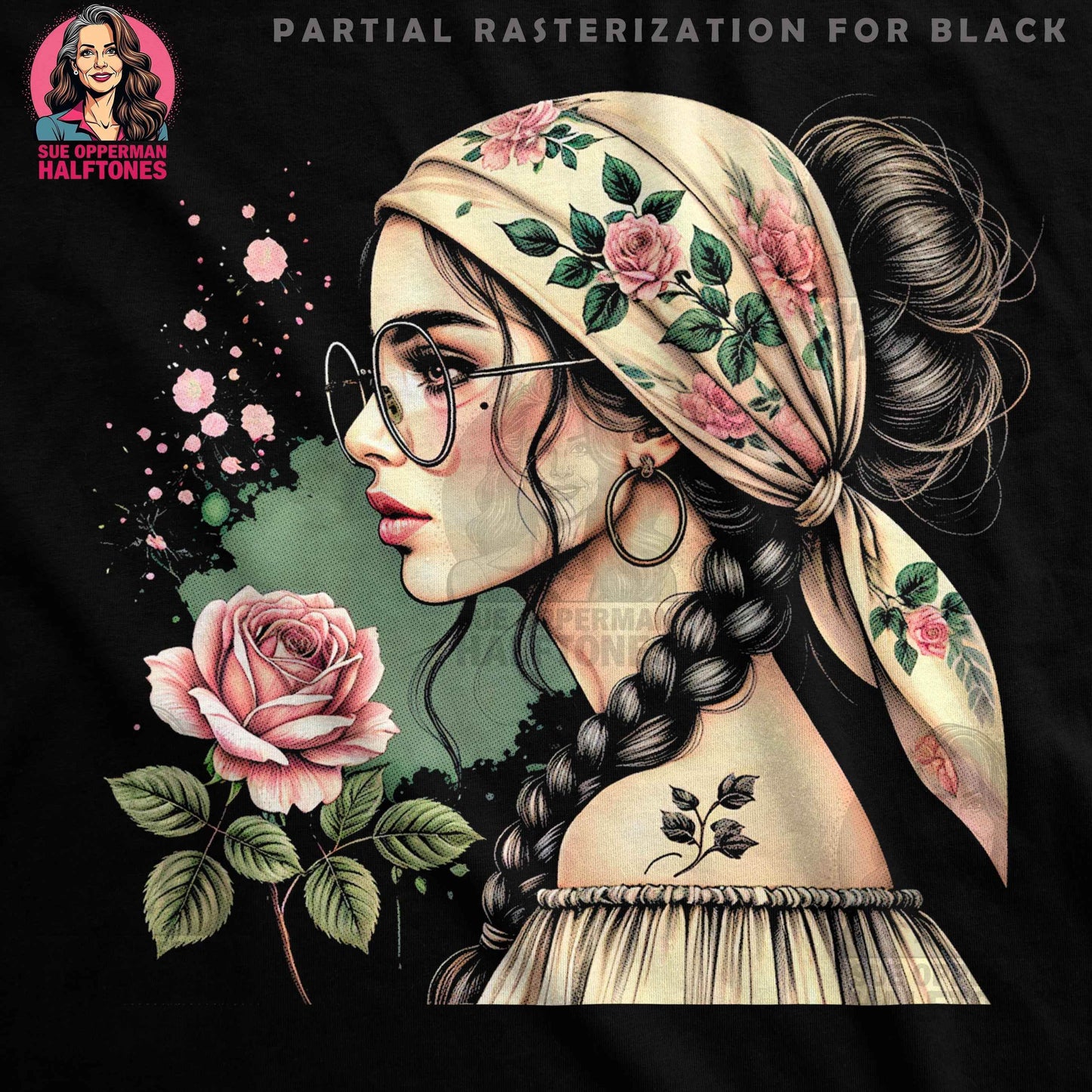 Glamour Woman With Rose Flower Halftone T-Shirt Design - halftone PNG for T-shirts – Sue Opperman Halftones