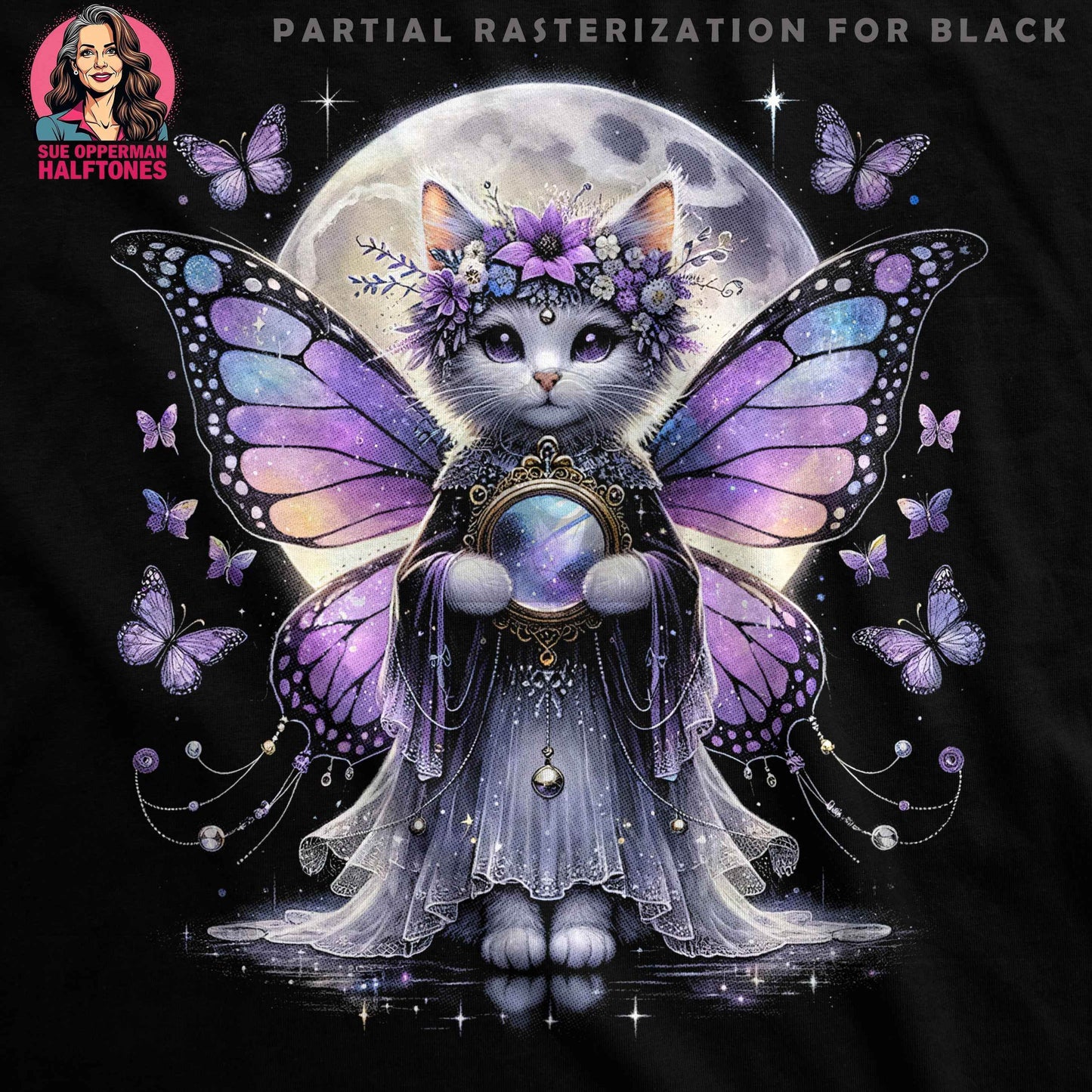 Whimsical Cat Fairy Halftone T-Shirt Design - halftone PNG for T-shirts – Sue Opperman Halftones