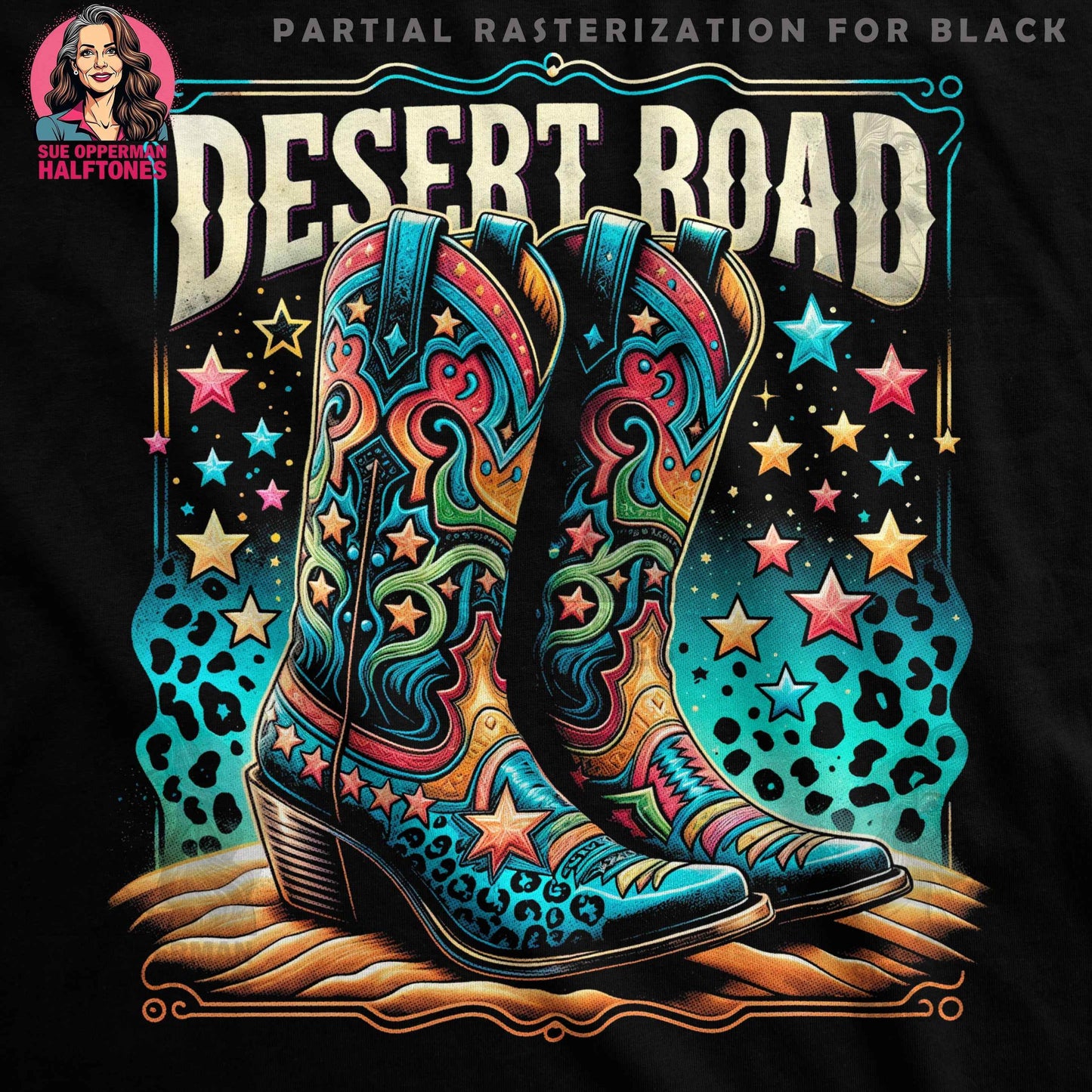 Desert Road Cowboy Boots Halftone T-Shirt Design - halftone PNG for T-shirts – Sue Opperman Halftones
