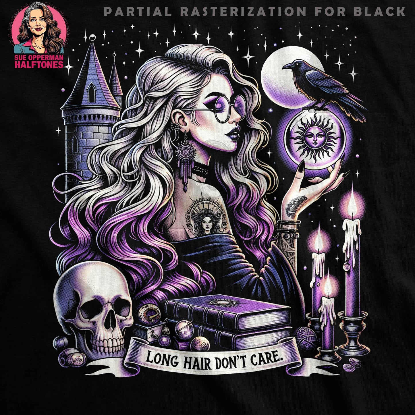 Gothic Woman with Raven Halftone T-Shirt Design - halftone PNG for T-shirts – Sue Opperman Halftones