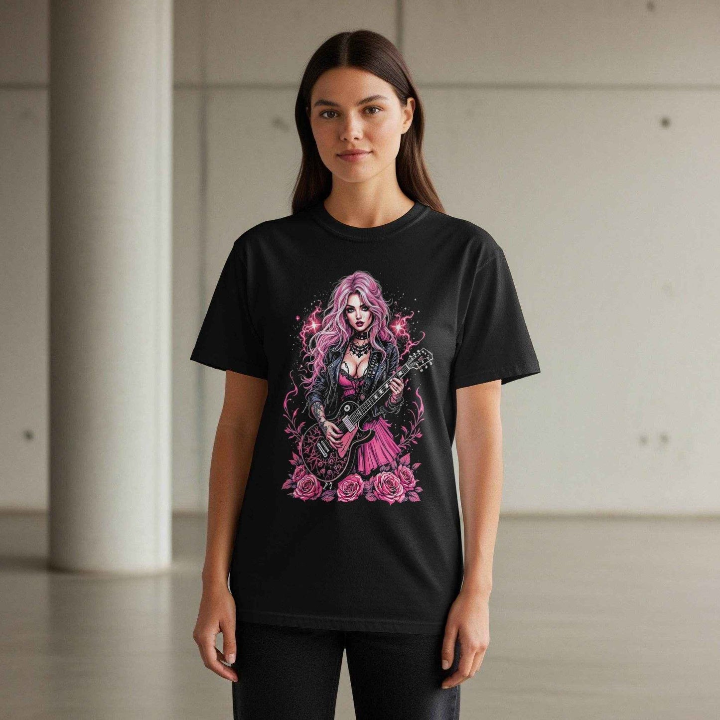 Rocker Girl with Roses Halftone T-Shirt Design Digital - halftone PNG for T-shirts – Sue Opperman Halftones