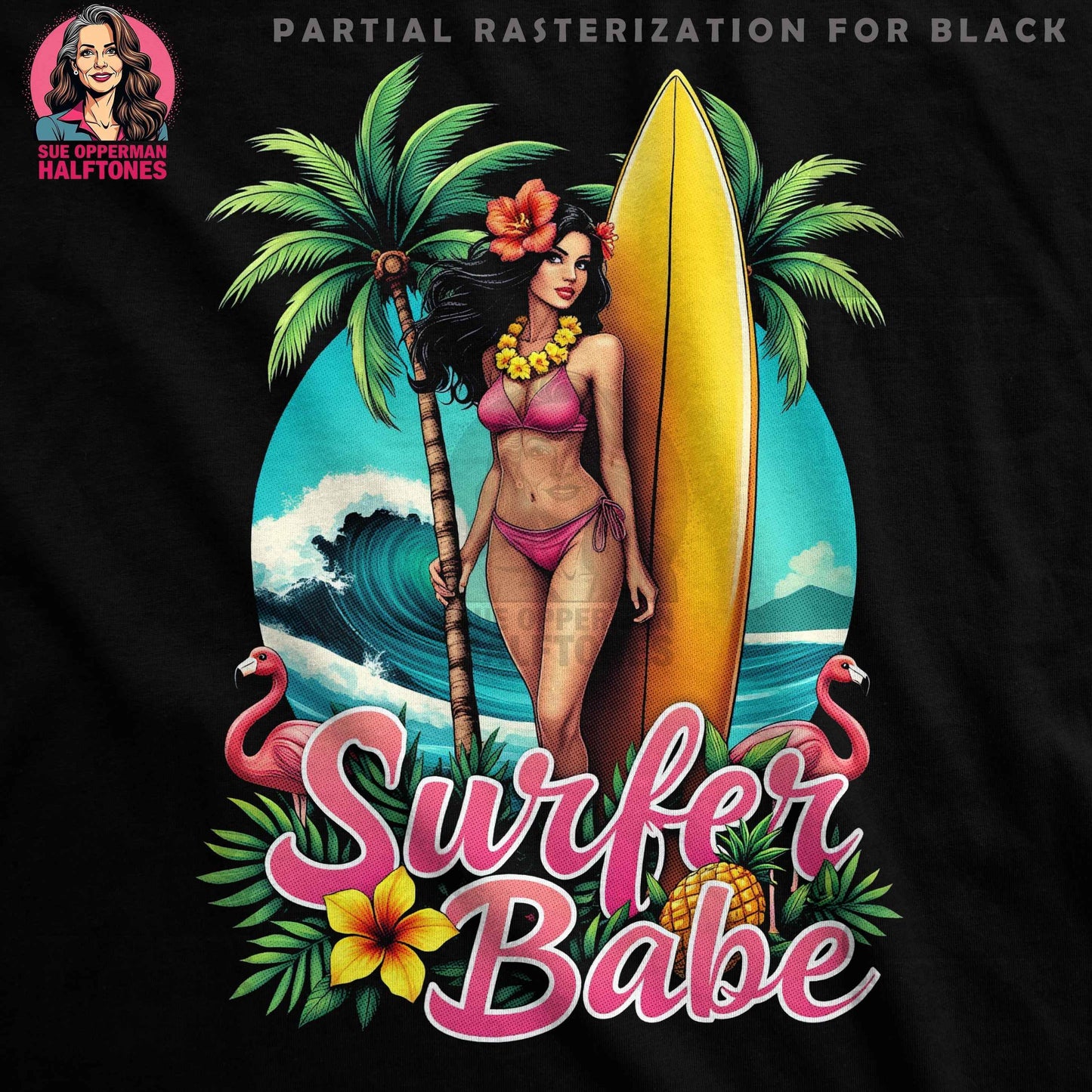 Surfer Babe Halftone T-Shirt Design - halftone PNG for T-shirts – Sue Opperman Halftones