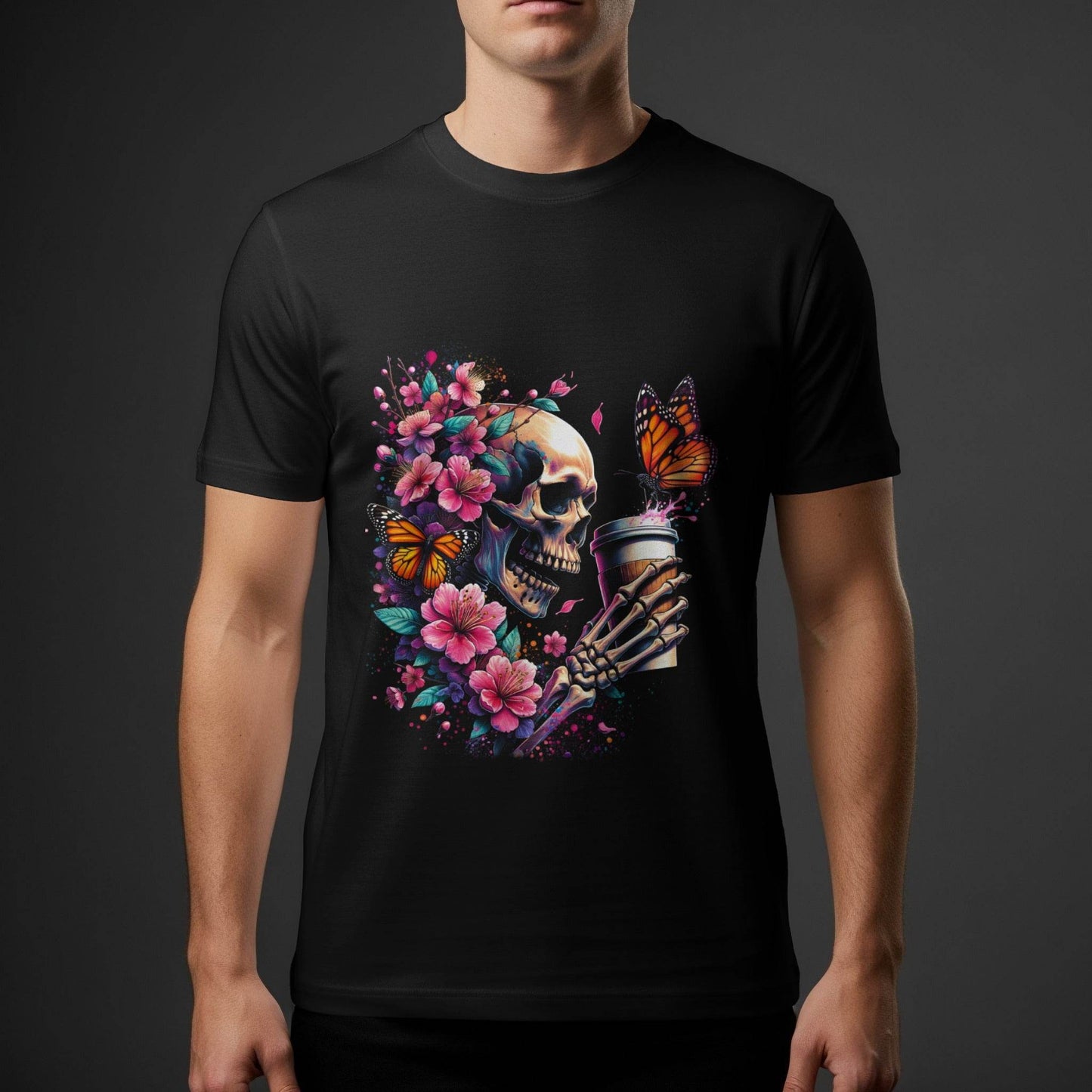 Floral Skull And Coffee With Butterfly Halftoned T-Shirt Design - halftone PNG for T-shirts – Sue Opperman Halftones