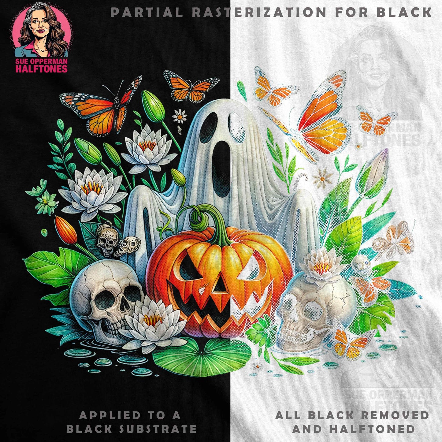Spooky Halloween Garden Halftone T-Shirt Design Digital - halftone PNG for T-shirts – Sue Opperman Halftones