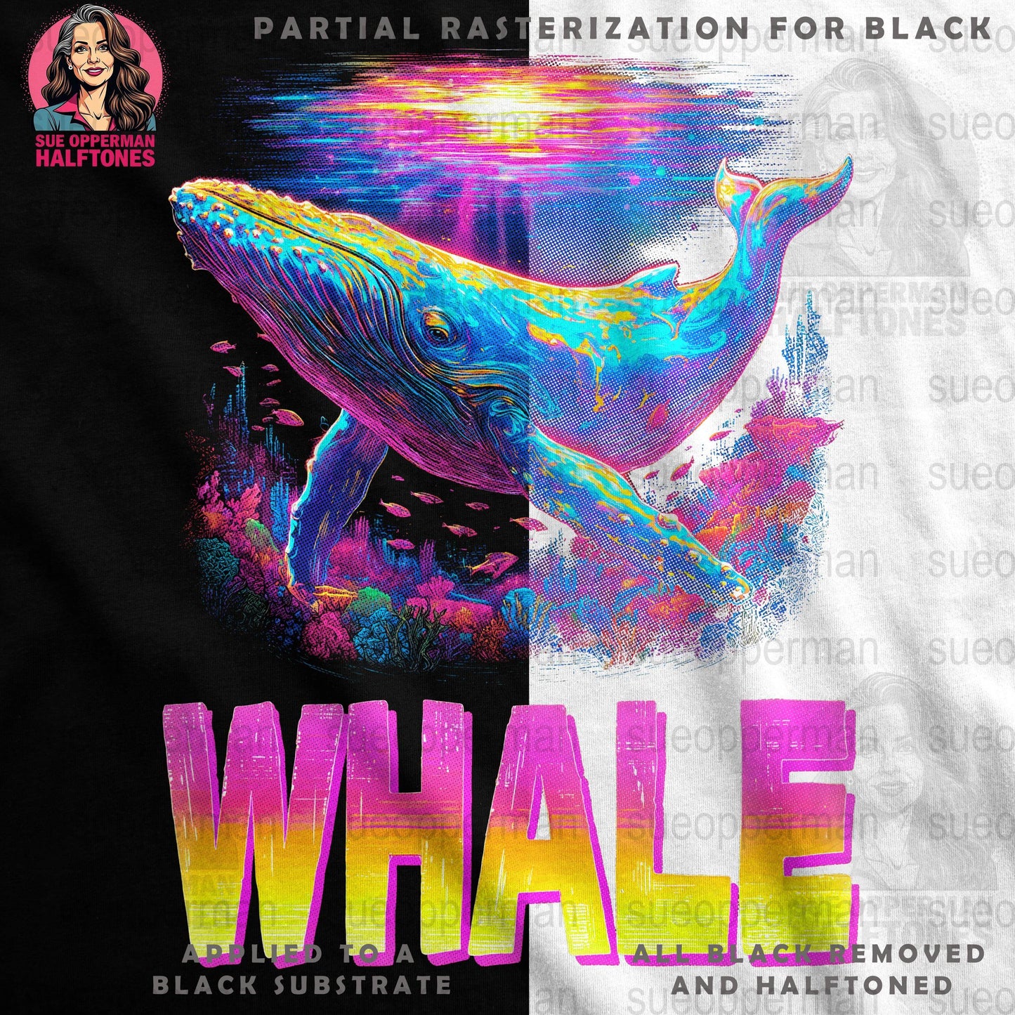 Whale Halftone T-Shirt Design Digital - halftone PNG for T-shirts – Sue Opperman Halftones
