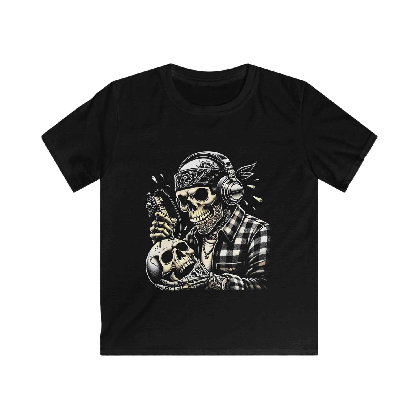 Gothic Tattoo Skull With Headphones Digital Halftone T-Shirt Design - halftone PNG for T-shirts – Sue Opperman Halftones