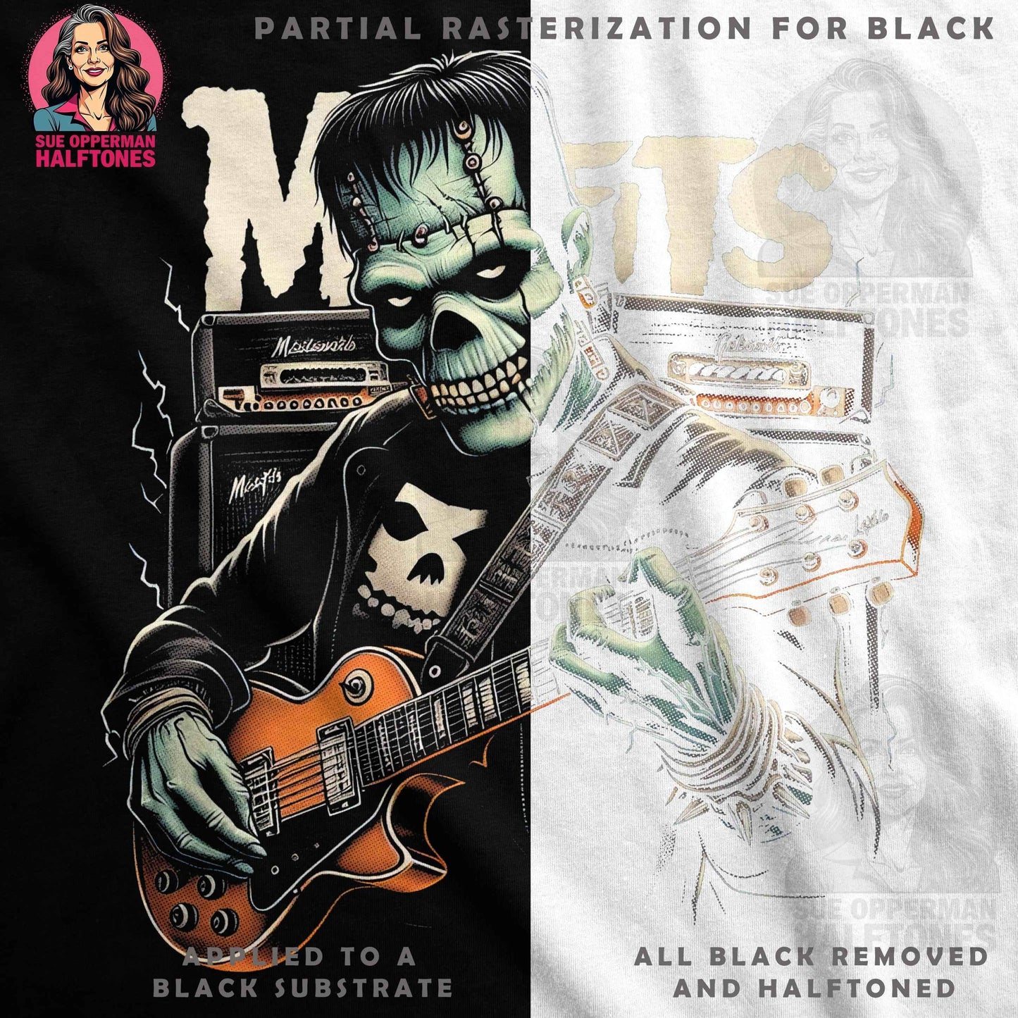 Music Misfits Frankenstein Halftone T-Shirt Design - halftone PNG for T-shirts – Sue Opperman Halftones
