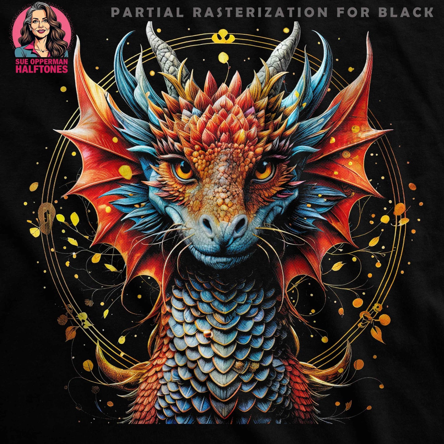 Fantasy Dragon Detailed Halftone Digital Halftoned T-Shirt Design - halftone PNG for T-shirts – Sue Opperman Halftones