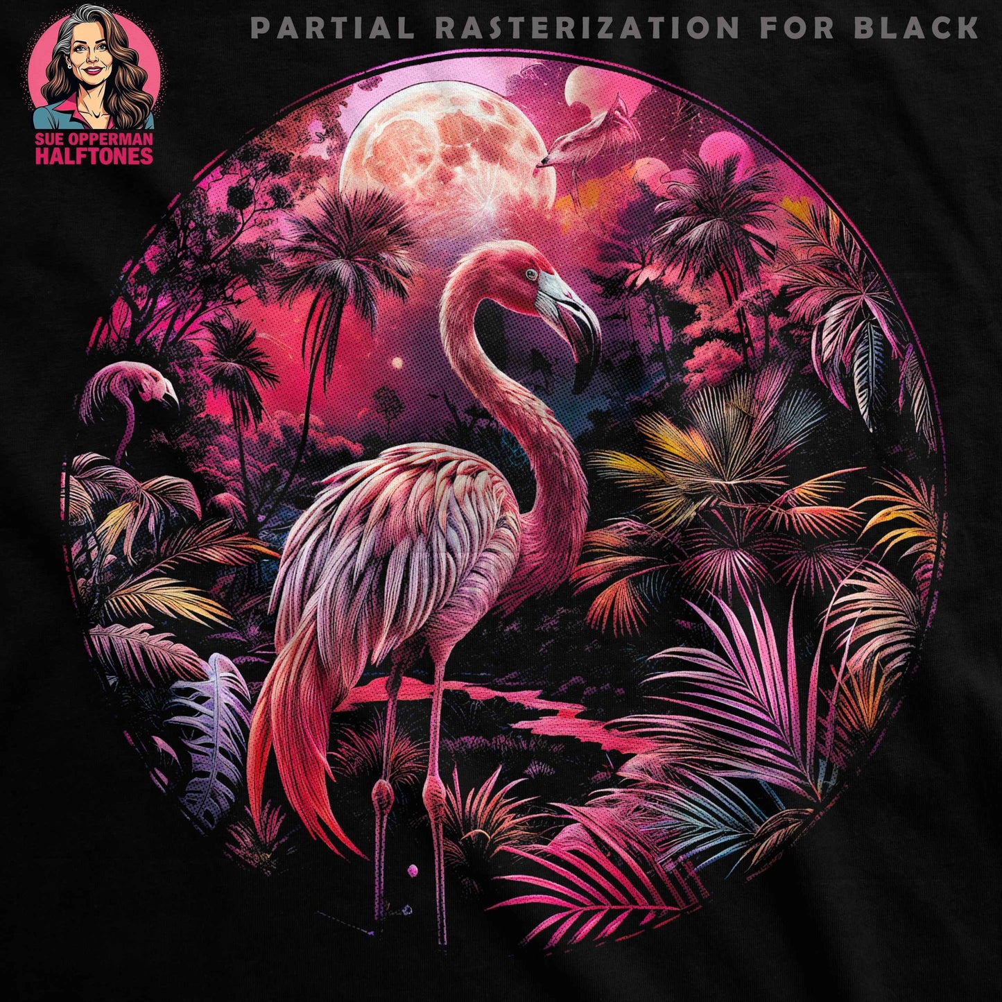 Flamingo With Moon Digital Halftone T-shirt Design - halftone PNG for T-shirts – Sue Opperman Halftones