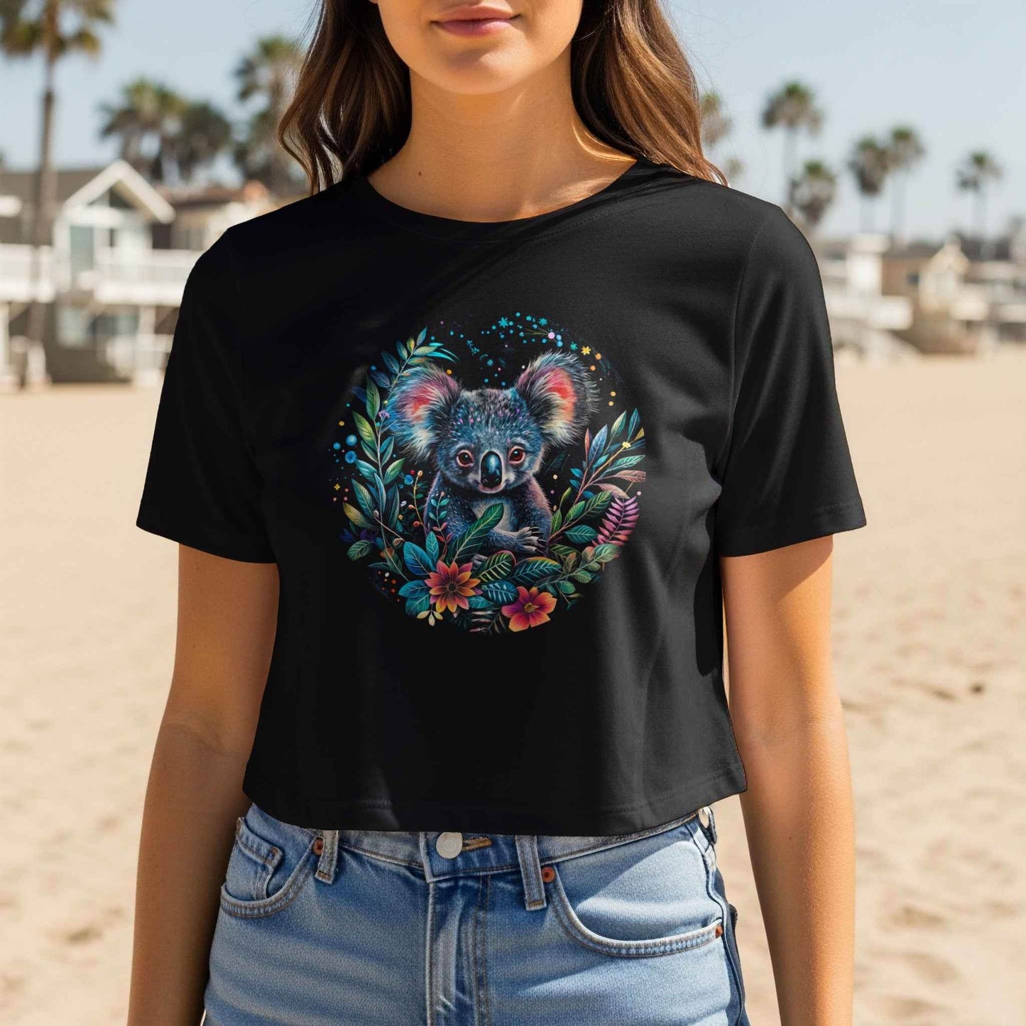 Koala Bear With Floral Wreath Halftone T-Shirt Design - halftone PNG for T-shirts – Sue Opperman Halftones