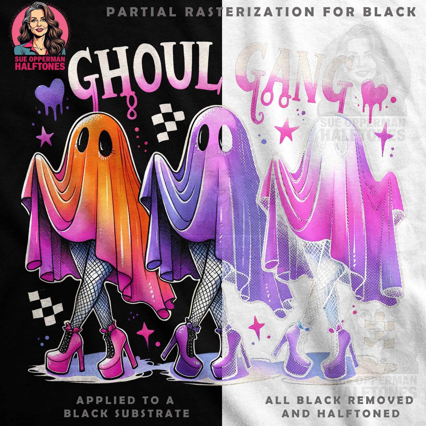 Ghoul Gang Halloween Digital Halftone T-Shirt Design - halftone PNG for T-shirts – Sue Opperman Halftones