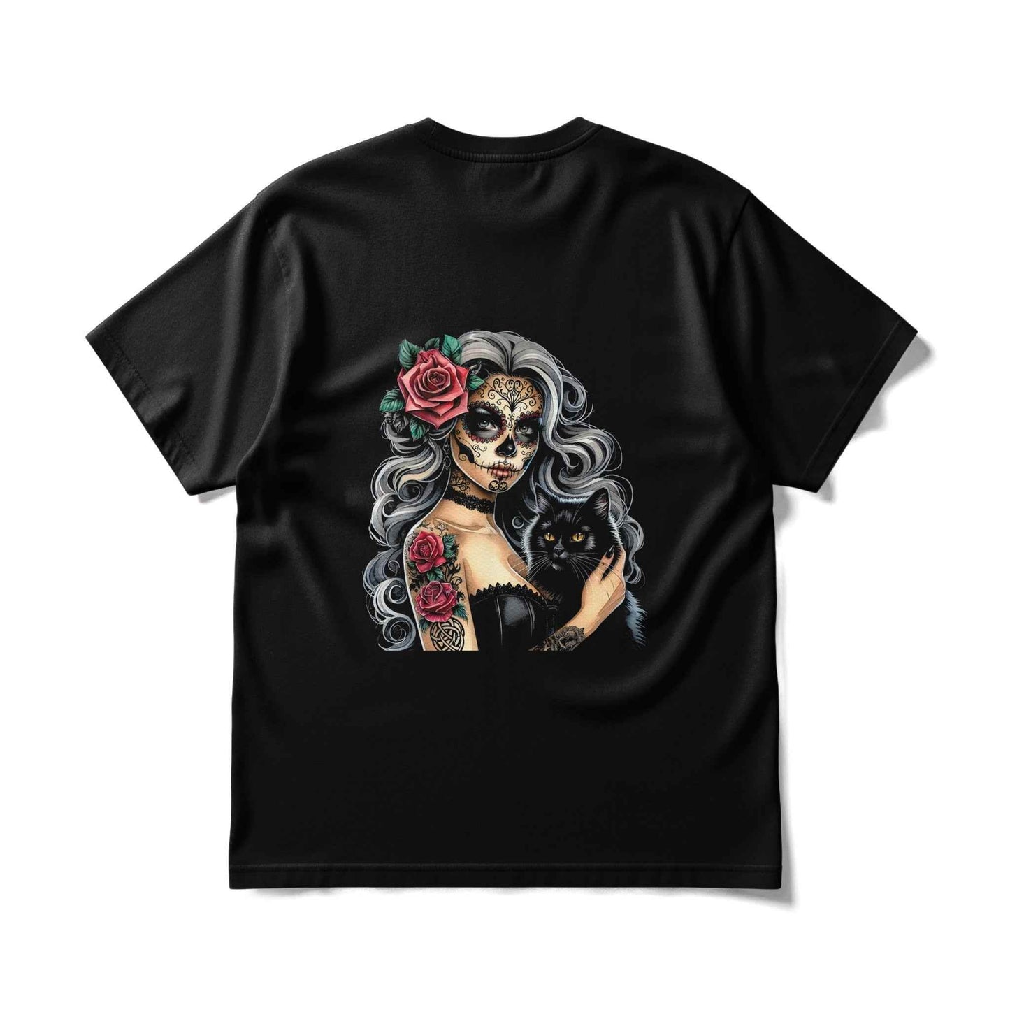 Sugar Skull Girl With Cat Halftone T-Shirt Design - halftone PNG for T-shirts – Sue Opperman Halftones