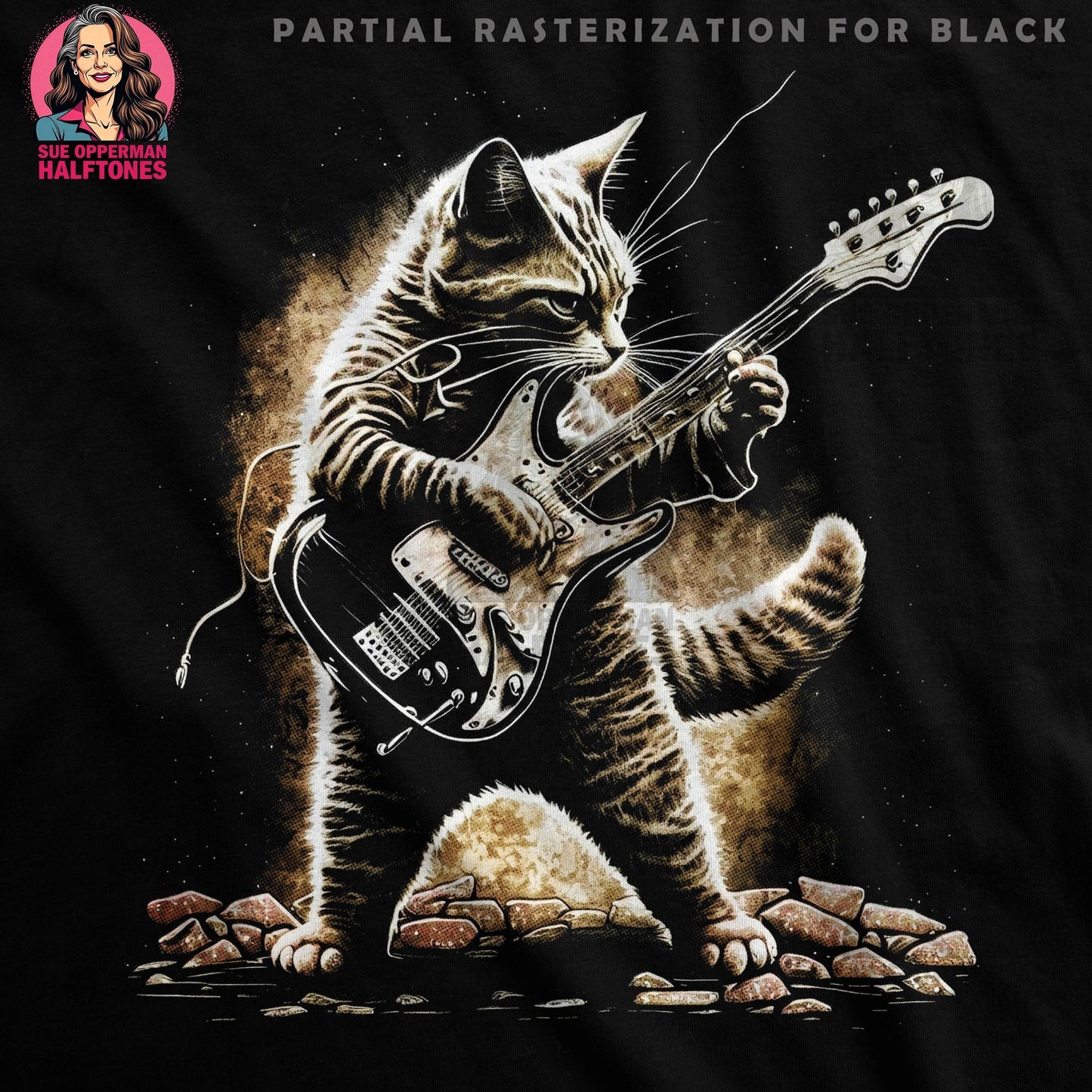 Cat Playing Guitar Halftone T-Shirt Design - halftone PNG for T-shirts – Sue Opperman Halftones