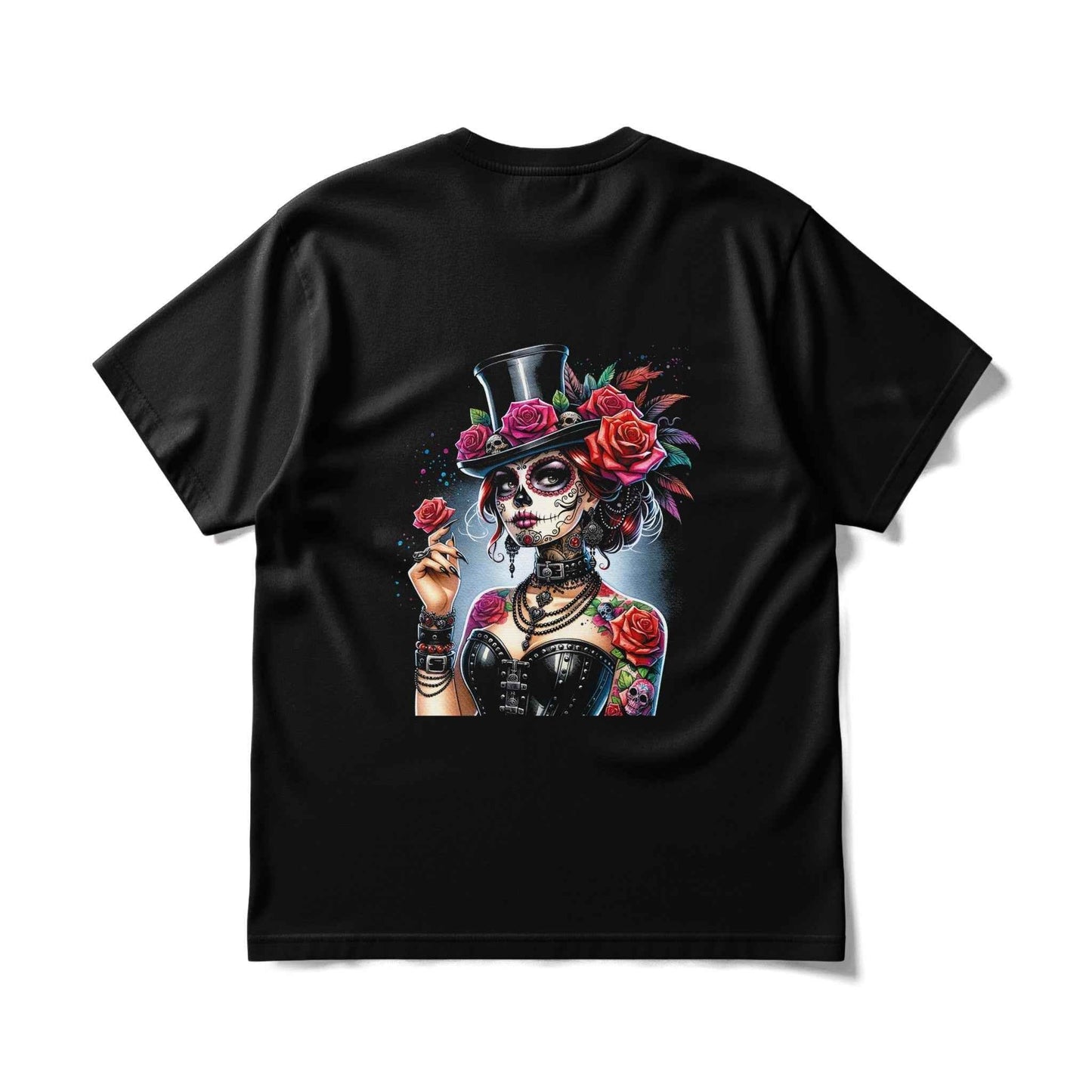 Sugar Skull Lady Roses Flowers Digital halftoned T-Shirt Design - halftone PNG for T-shirts – Sue Opperman Halftones