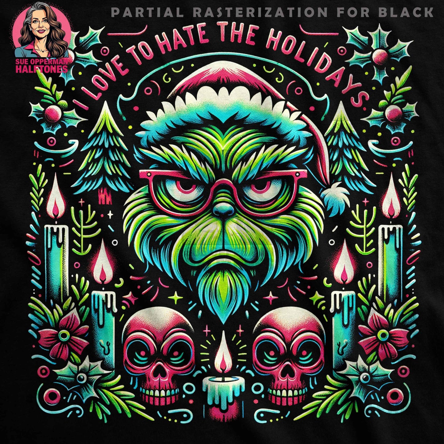 Christmas I Love to Hate the Holidays Halftone T-Shirt Design - halftone PNG for T-shirts – Sue Opperman Halftones