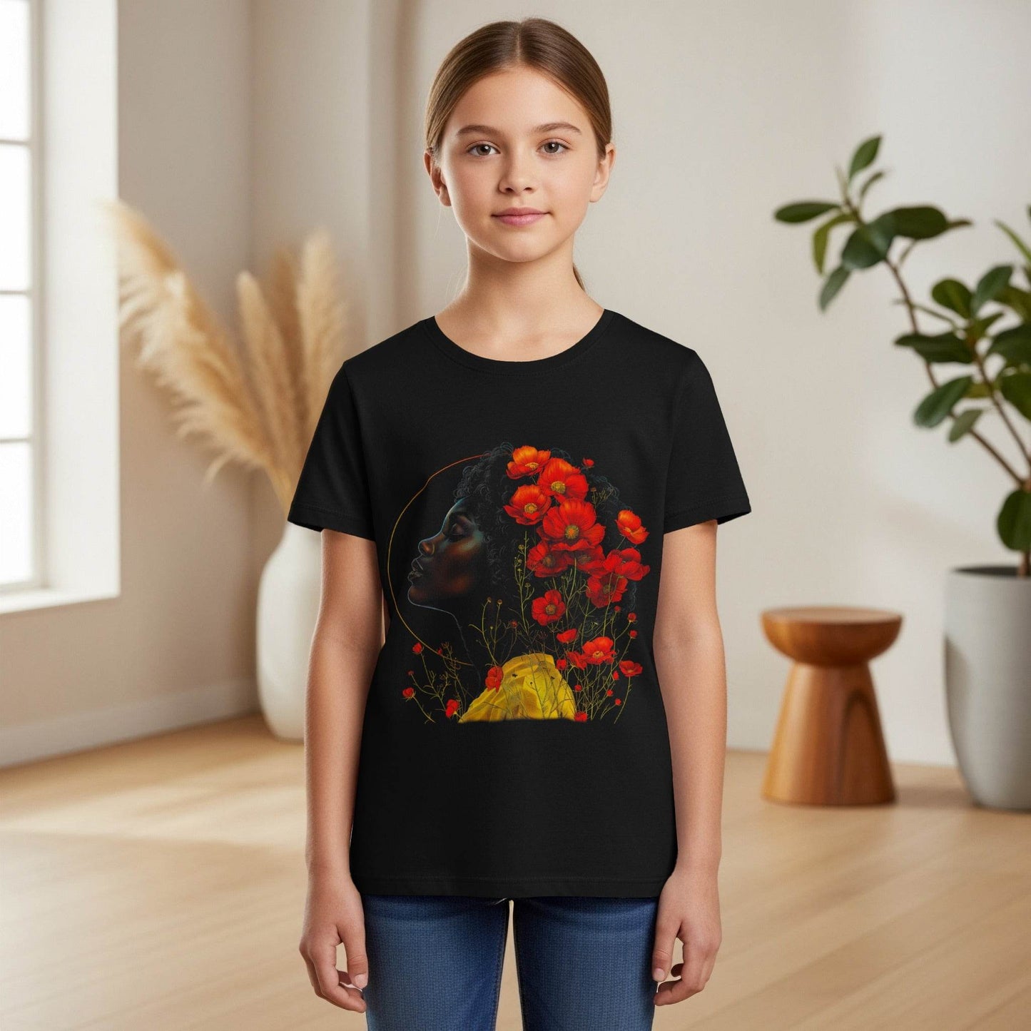 Floral Woman with Poppies Halftone T-Shirt Design - halftone PNG for T-shirts β Sue Opperman Halftones