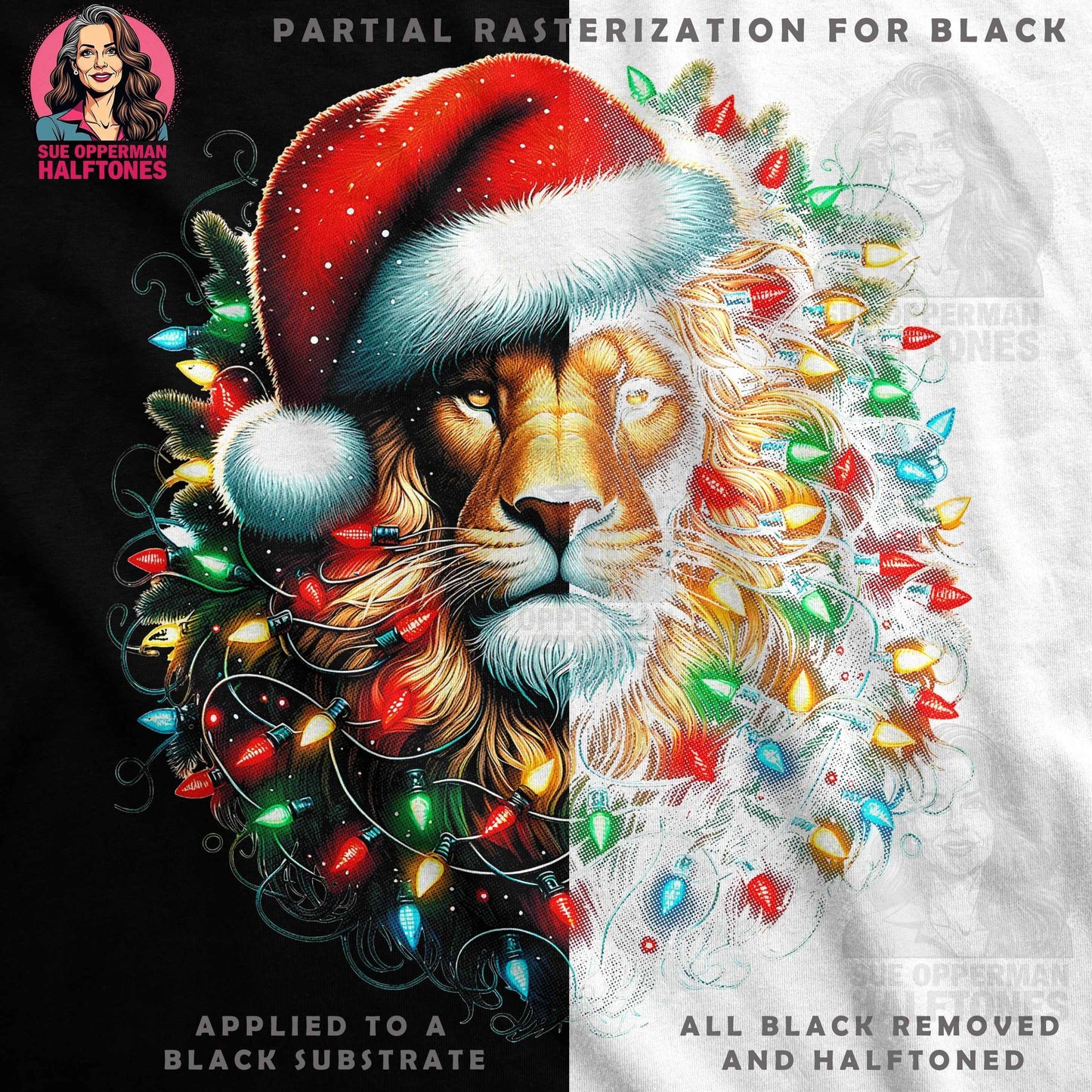 Christmas Lion With Lights Halftone T-Shirt Designs - halftone PNG for T-shirts – Sue Opperman Halftones