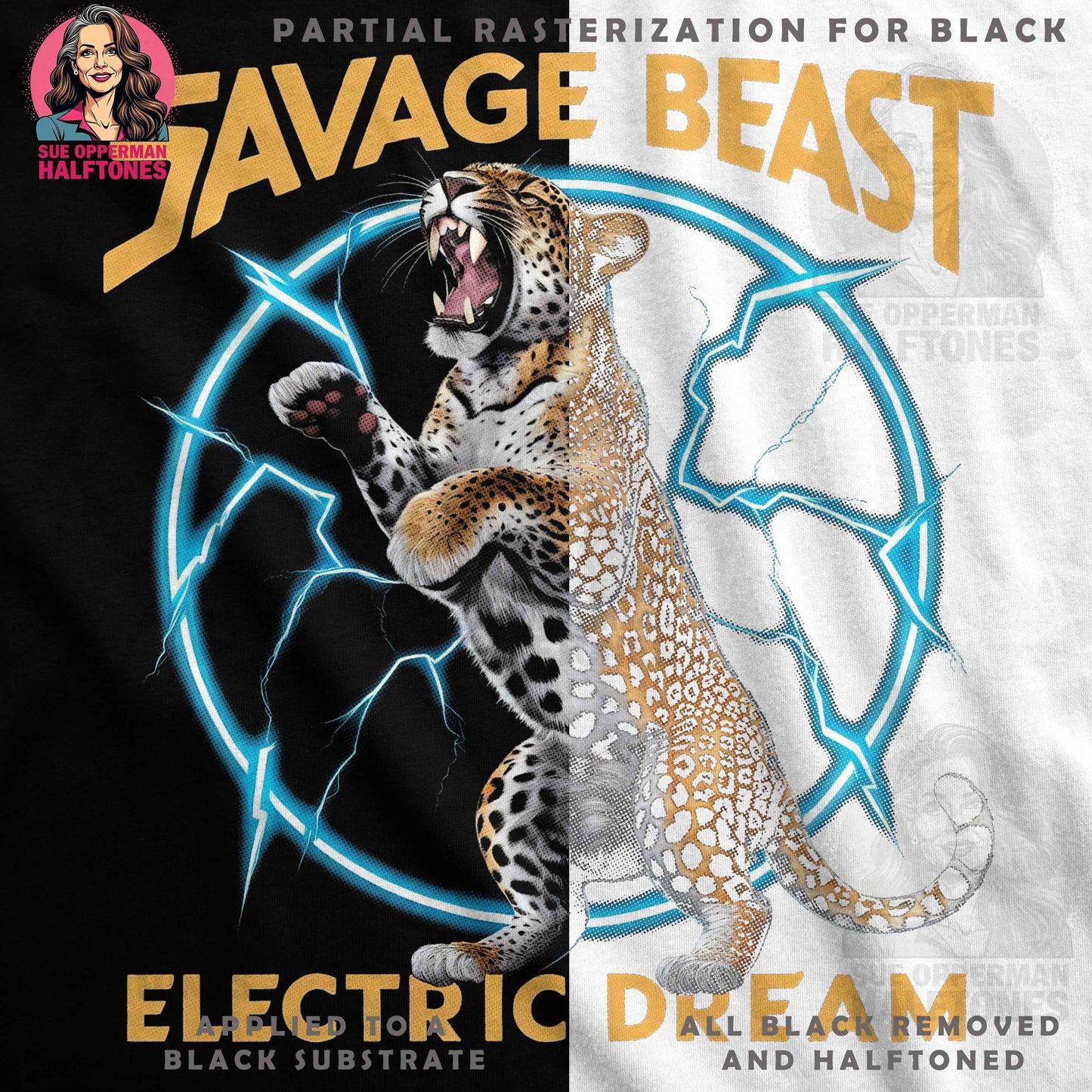 Savage Beast With Electric Dream Halftoned T-Shirt Design - halftone PNG for T-shirts – Sue Opperman Halftones