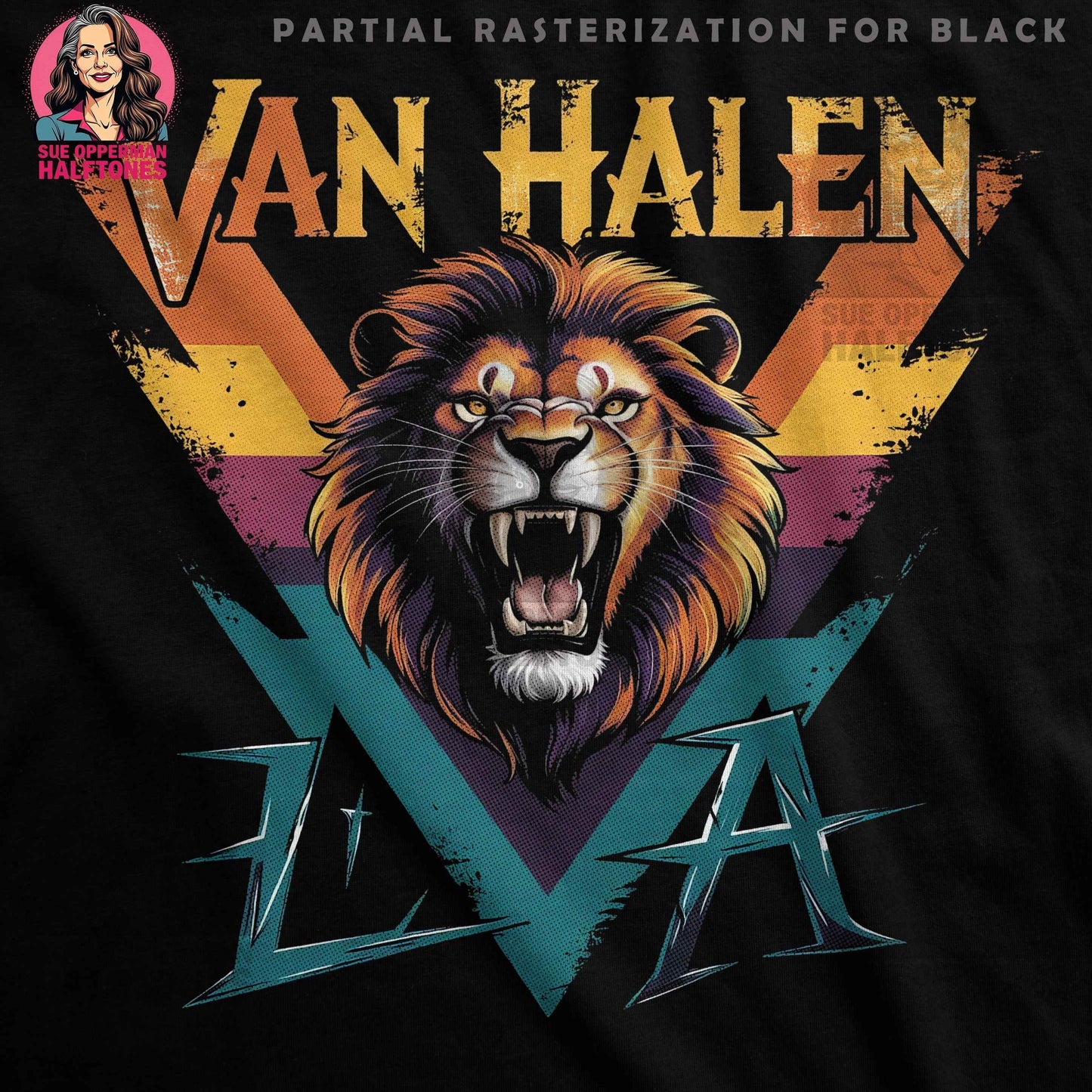 Music Lion Van Halen Halftoned T-Shirt Design - halftone PNG for T-shirts – Sue Opperman Halftones
