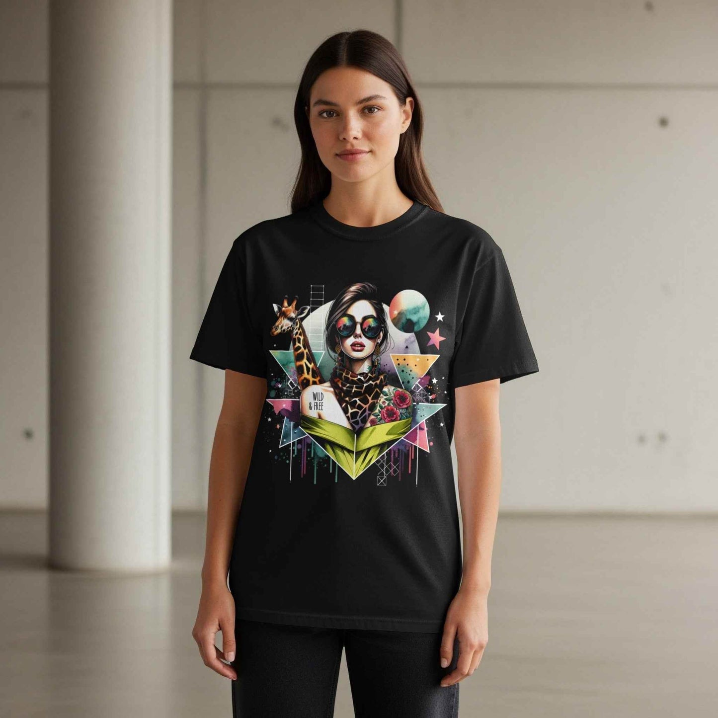 Portrait with Giraffe Tattoo Halftone T-Shirt Design - halftone PNG for T-shirts – Sue Opperman Halftones