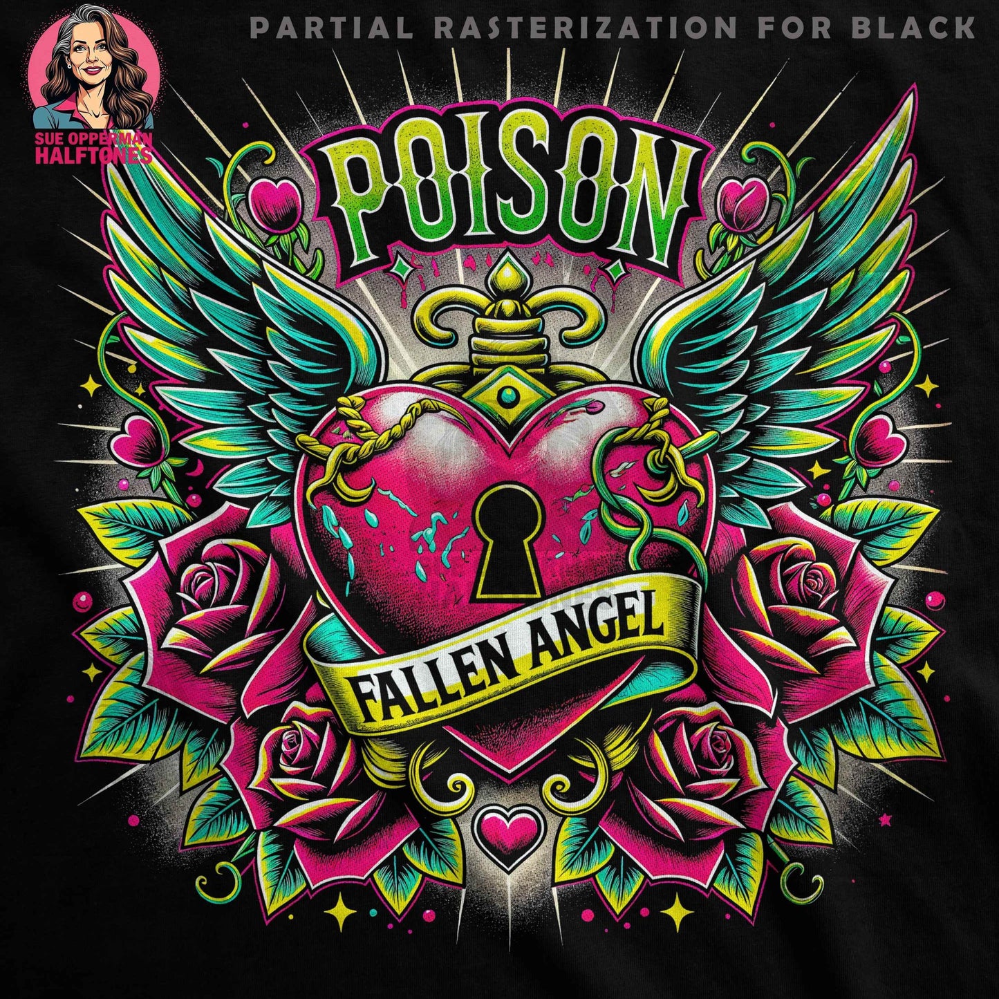 Poison Fallen Angel Digital Halftoned T-Shirt Design - halftone PNG for T-shirts – Sue Opperman Halftones