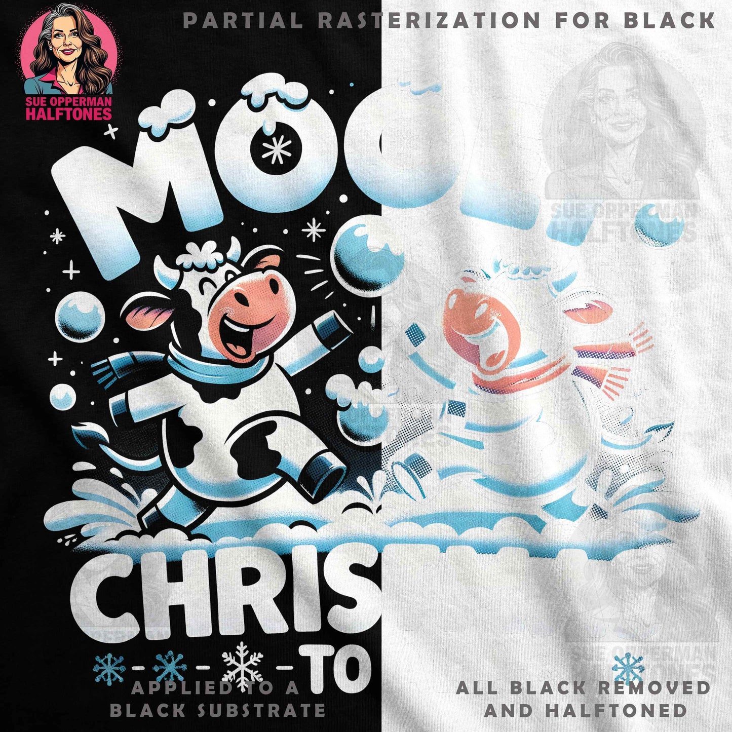 Christmas Mooey Cows Festive Halftone T-Shirt Design - halftone PNG for T-shirts – Sue Opperman Halftones