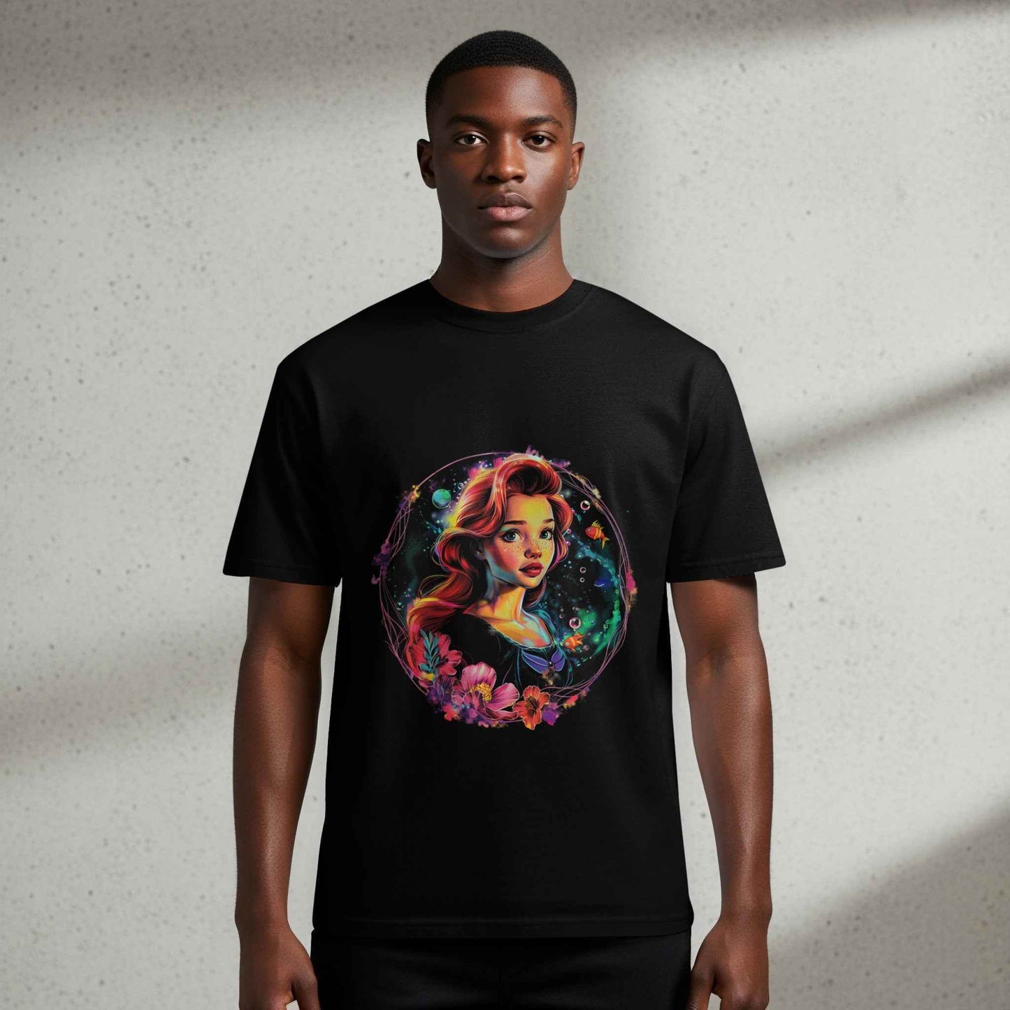 Portrait With Flowers and Fish Digital Halftoned T-Shirt Design - halftone PNG for T-shirts – Sue Opperman Halftones