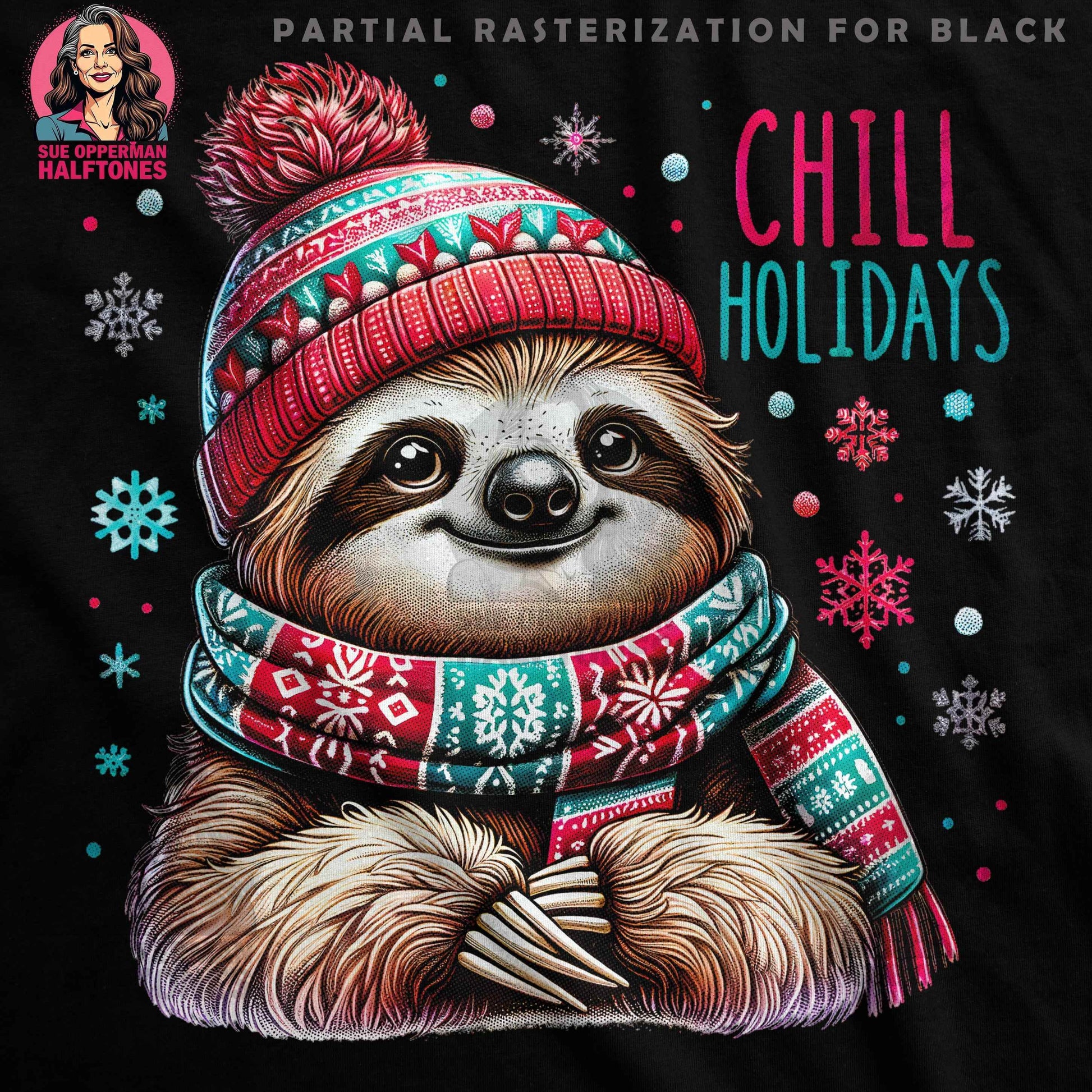 Christmas Sloth Chill Holidays Halftoned T-Shirt Design - halftone PNG for T-shirts – Sue Opperman Halftones