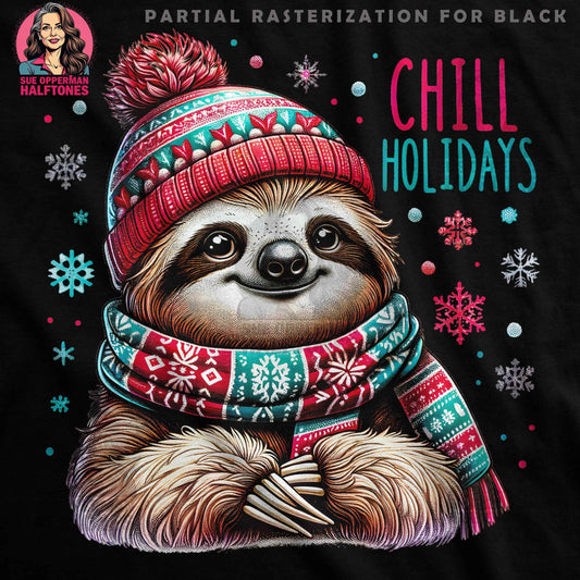 Christmas Sloth Chill Holidays Halftoned T-Shirt Design - halftone PNG for T-shirts – Sue Opperman Halftones