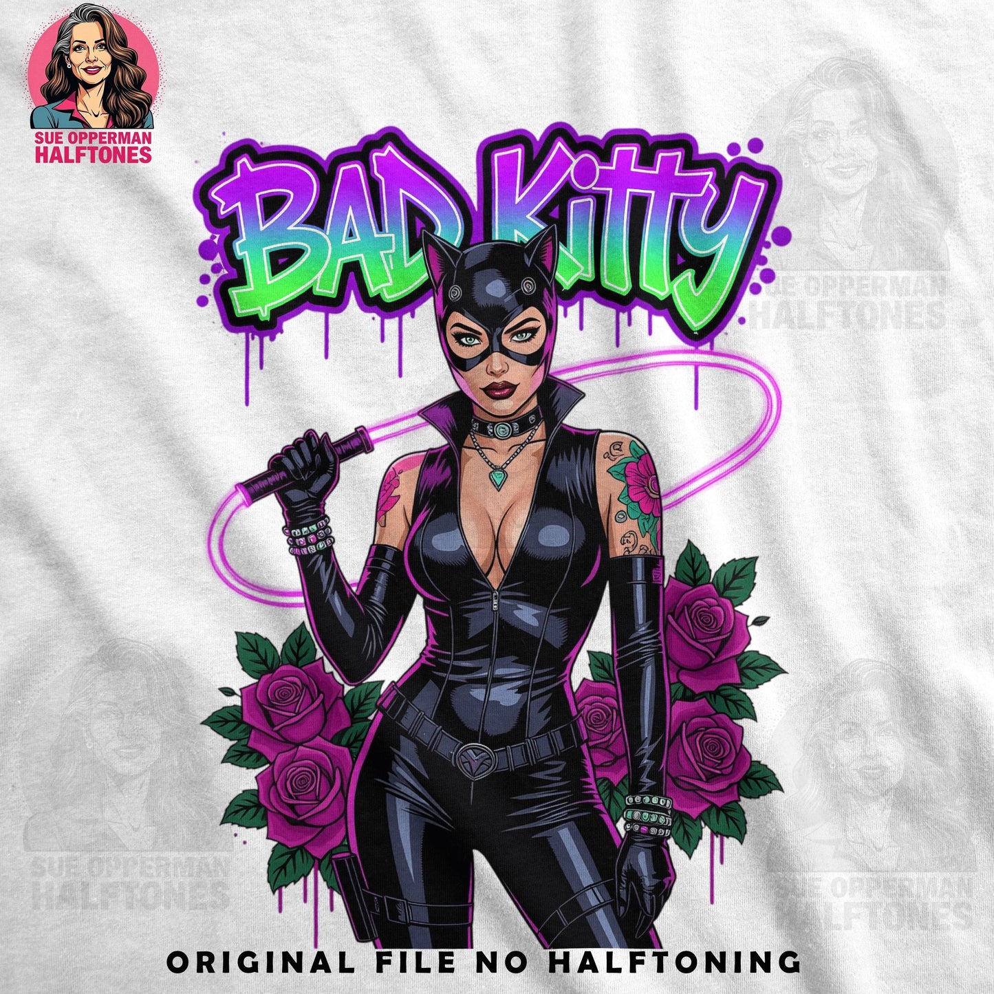 Bad Kitty Superhero Universal Print Bundle - halftone PNG for T-shirts – Sue Opperman Halftones