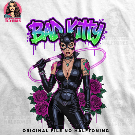 Bad Kitty Superhero Universal Print Bundle - halftone PNG for T-shirts – Sue Opperman Halftones