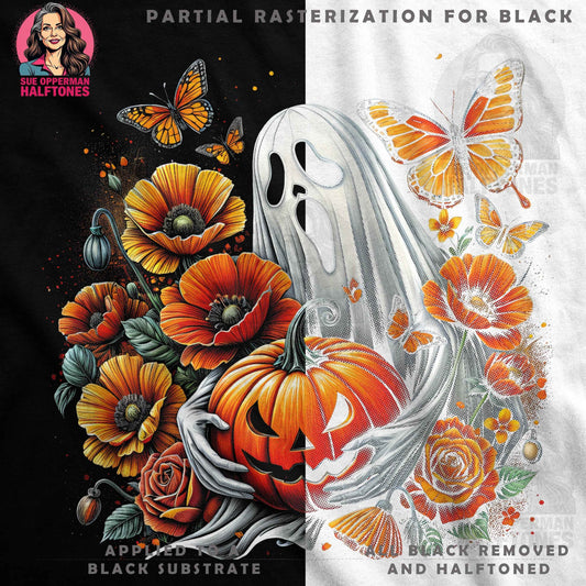 Floral Ghost and Pumpkin Halftone T-Shirt Design Digital - halftone PNG for T-shirts – Sue Opperman Halftones