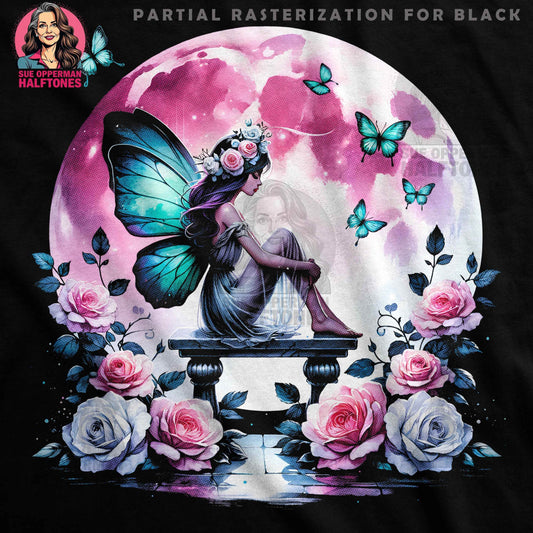 Fantasy Fairy with Roses Halftoned T-Shirt Design - halftone PNG for T-shirts – Sue Opperman Halftones