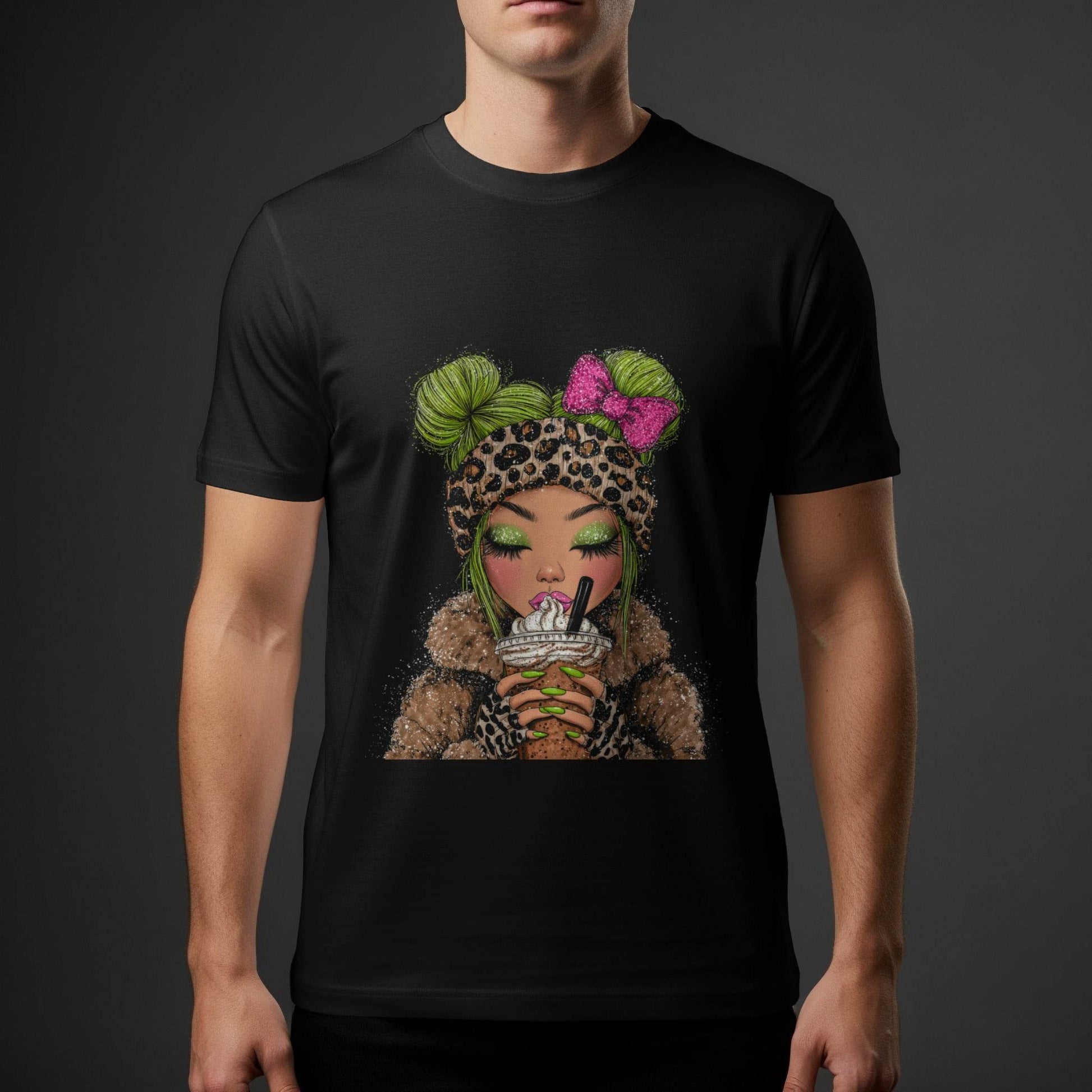 Cute Girl with Coffee Halftone T-Shirt Design - halftone PNG for T-shirts – Sue Opperman Halftones