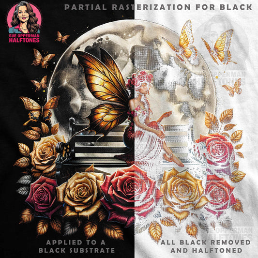Fantasy Fairy Roses Butterflies Halftoned T-Shirt Design - halftone PNG for T-shirts – Sue Opperman Halftones