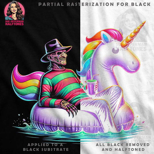 Freddy Krueger Unicorn Pool Party Halftone T-Shirt Design - halftone PNG for T-shirts – Sue Opperman Halftones